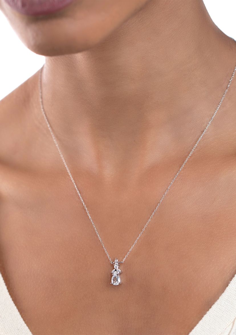 Sterling Silver Pear Cut White Topaz and Cubic Zirconia Necklace