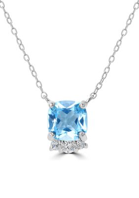 Belk Silverworks Sterling Silver Faceted Cushion Cut Blue Topaz and Cubic Zirconia Necklace
