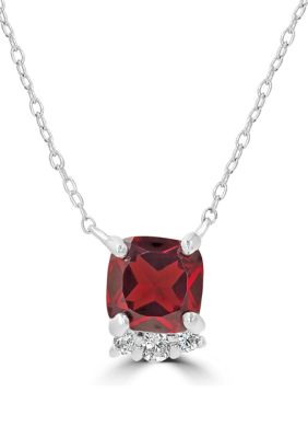 Belk Silverworks Sterling Silver Faceted Cushion Cut Garnet and Cubic Zirconia Necklace