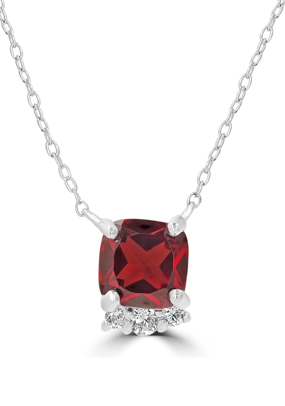 Sterling Silver Faceted Cushion Cut Garnet and Cubic Zirconia Necklace