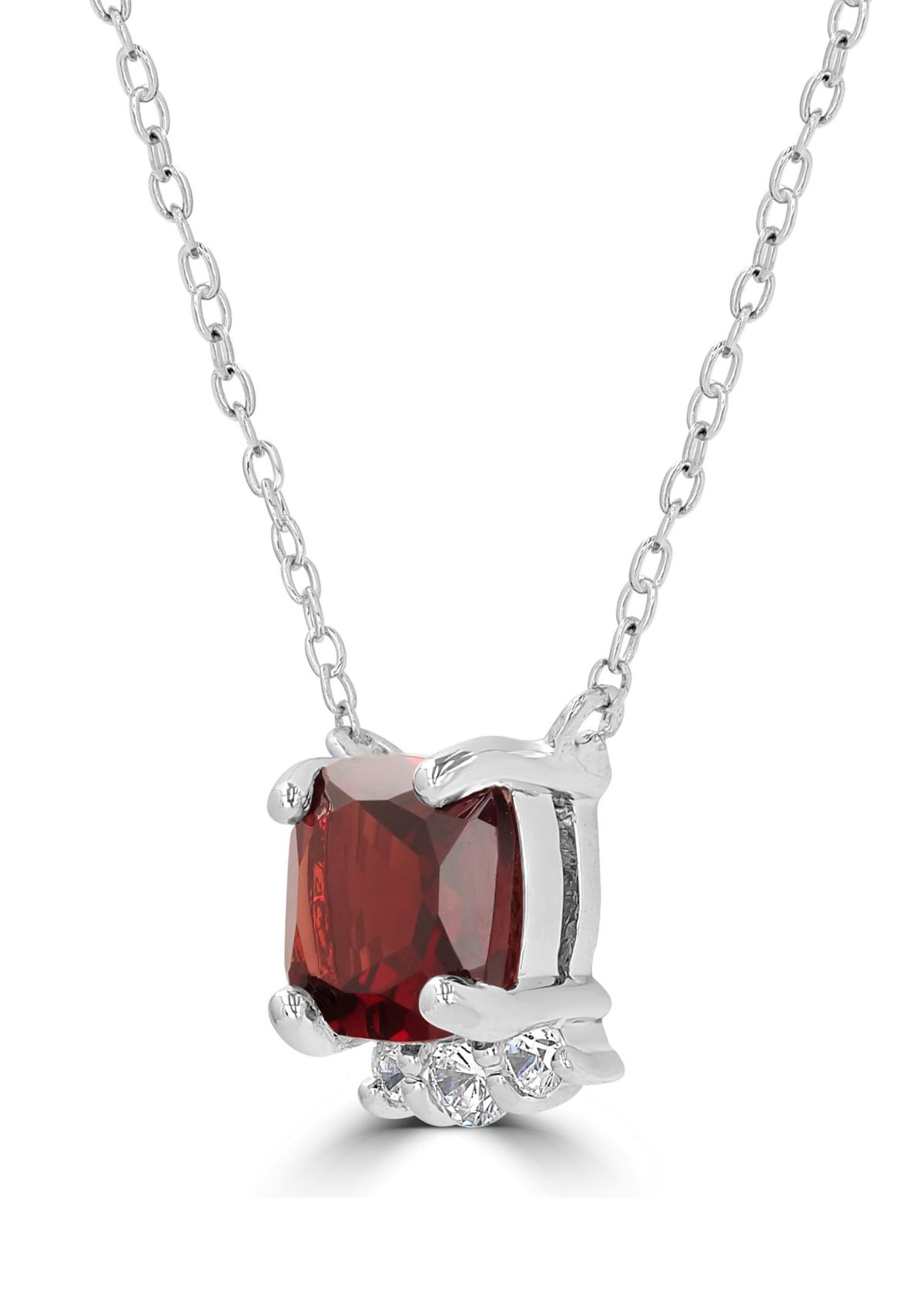 Sterling Silver Faceted Cushion Cut Garnet and Cubic Zirconia Necklace