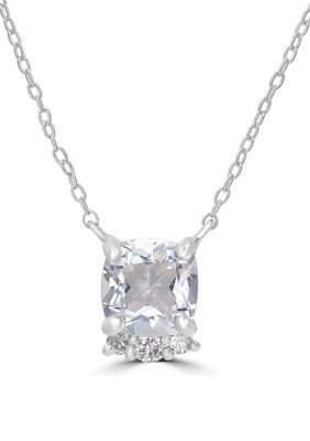 Belk Silverworks Sterling Silver Faceted Cushion Cut White Topaz and Cubic Zirconia Necklace