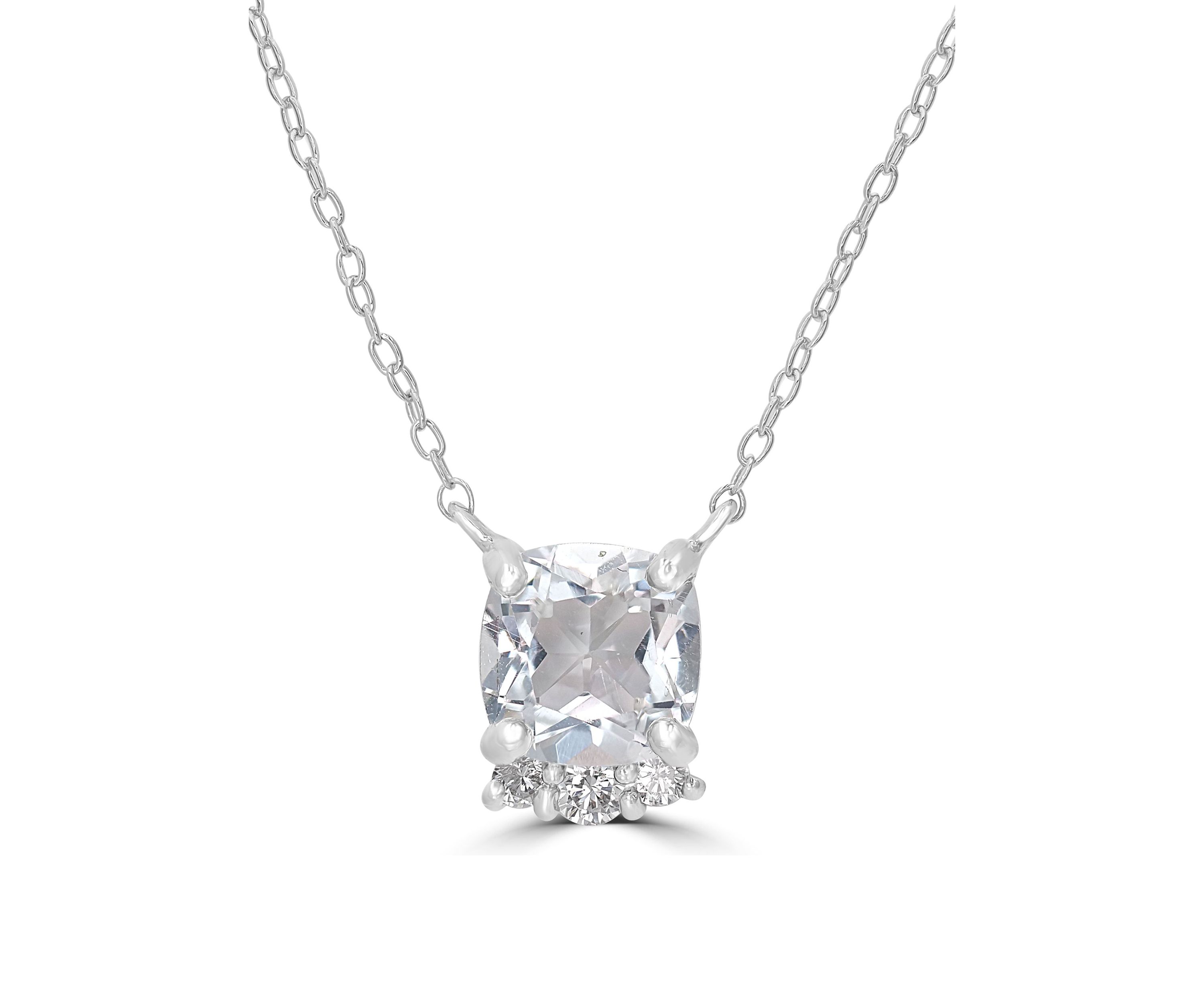 Sterling Silver Faceted Cushion Cut White Topaz and Cubic Zirconia Necklace