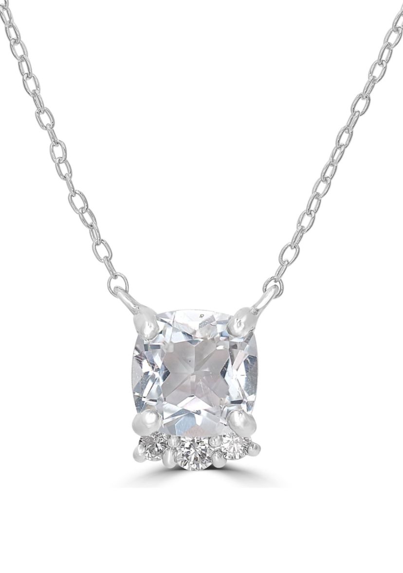 Sterling Silver Faceted Cushion Cut White Topaz and Cubic Zirconia Necklace