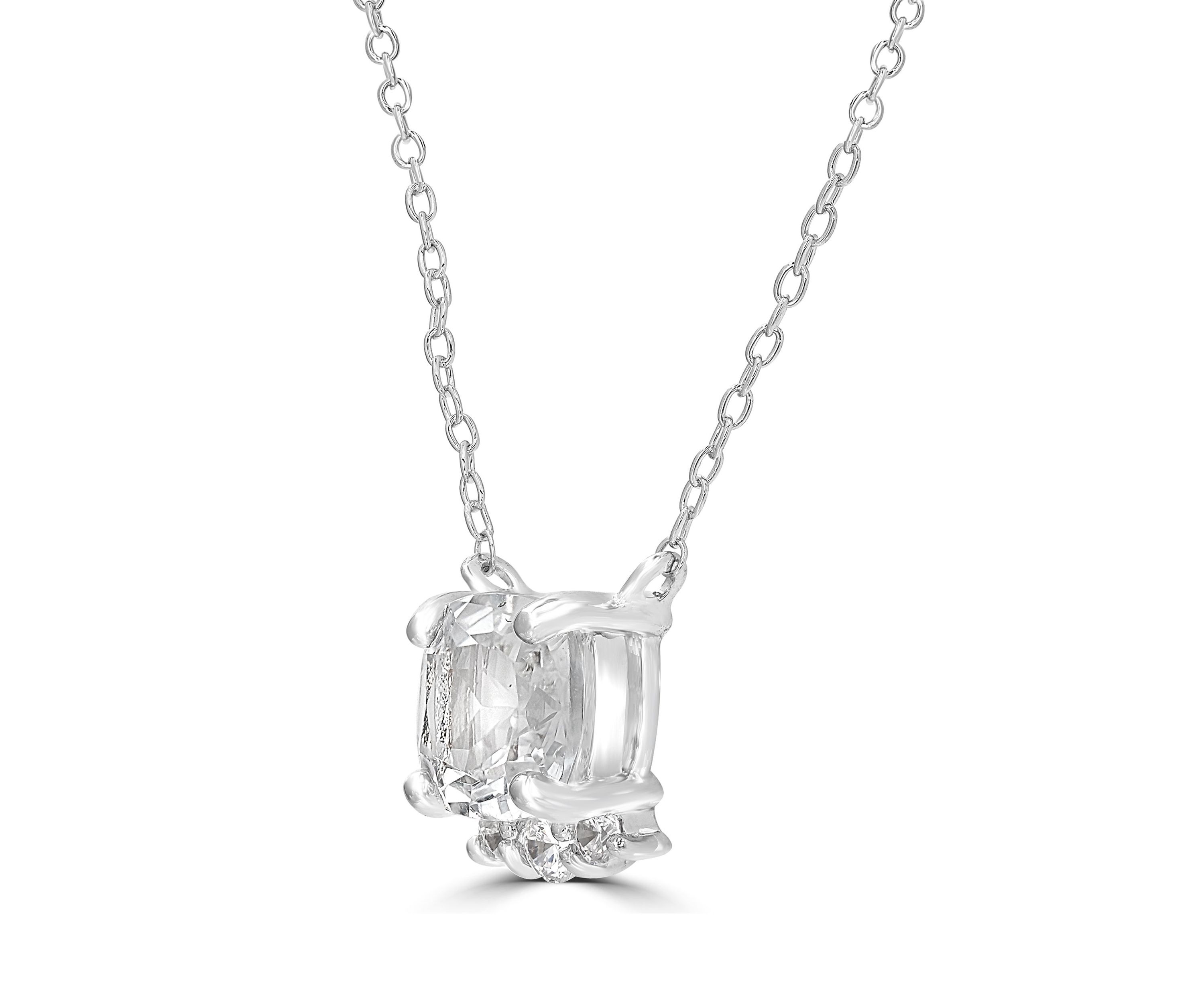 Sterling Silver Faceted Cushion Cut White Topaz and Cubic Zirconia Necklace