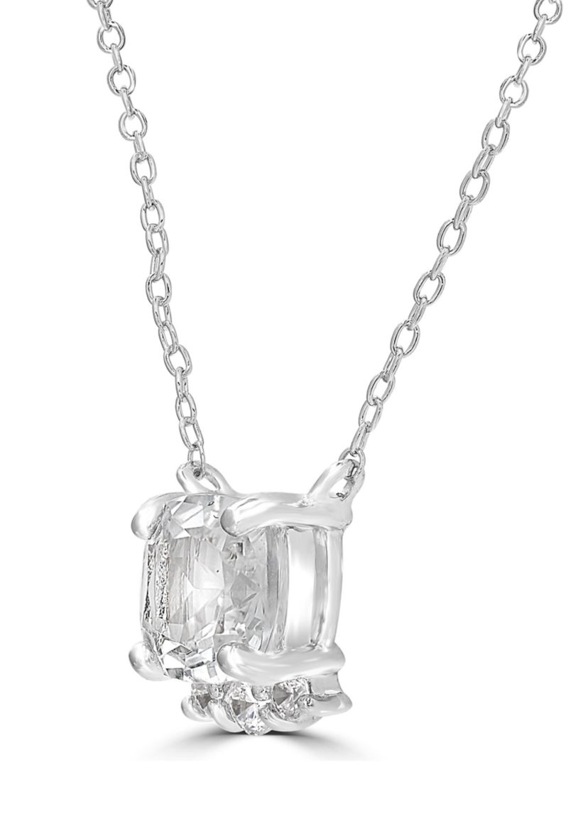 Sterling Silver Faceted Cushion Cut White Topaz and Cubic Zirconia Necklace
