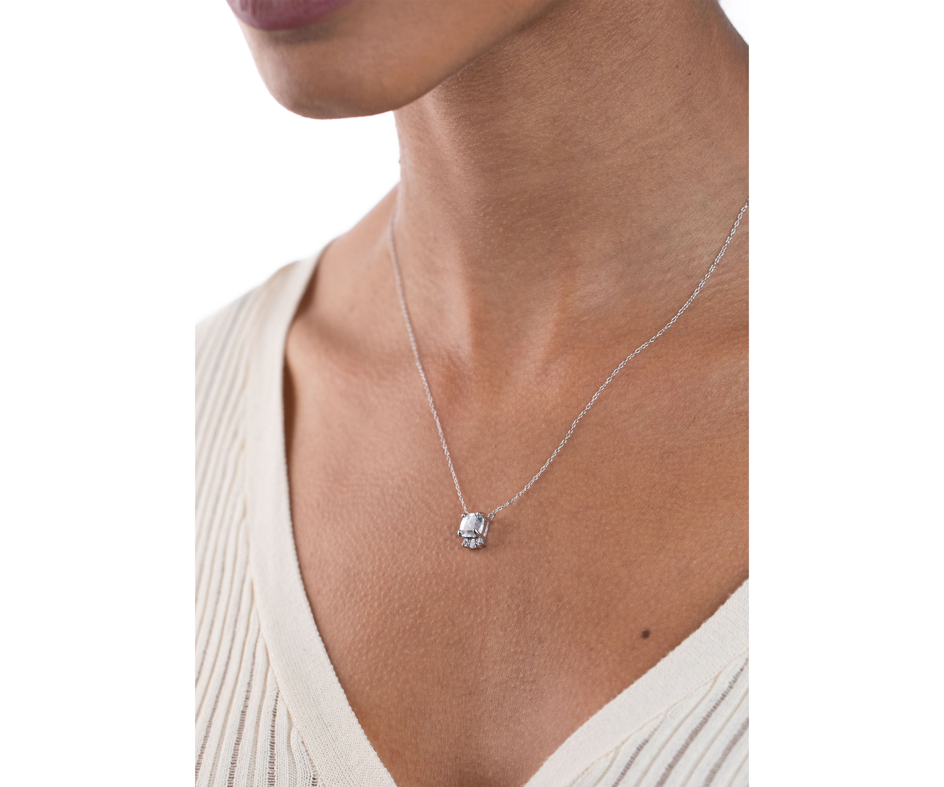 Sterling Silver Faceted Cushion Cut White Topaz and Cubic Zirconia Necklace