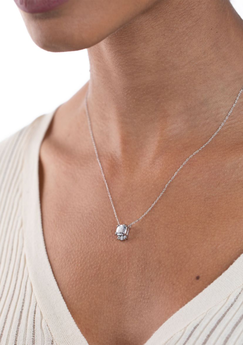 Sterling Silver Faceted Cushion Cut White Topaz and Cubic Zirconia Necklace