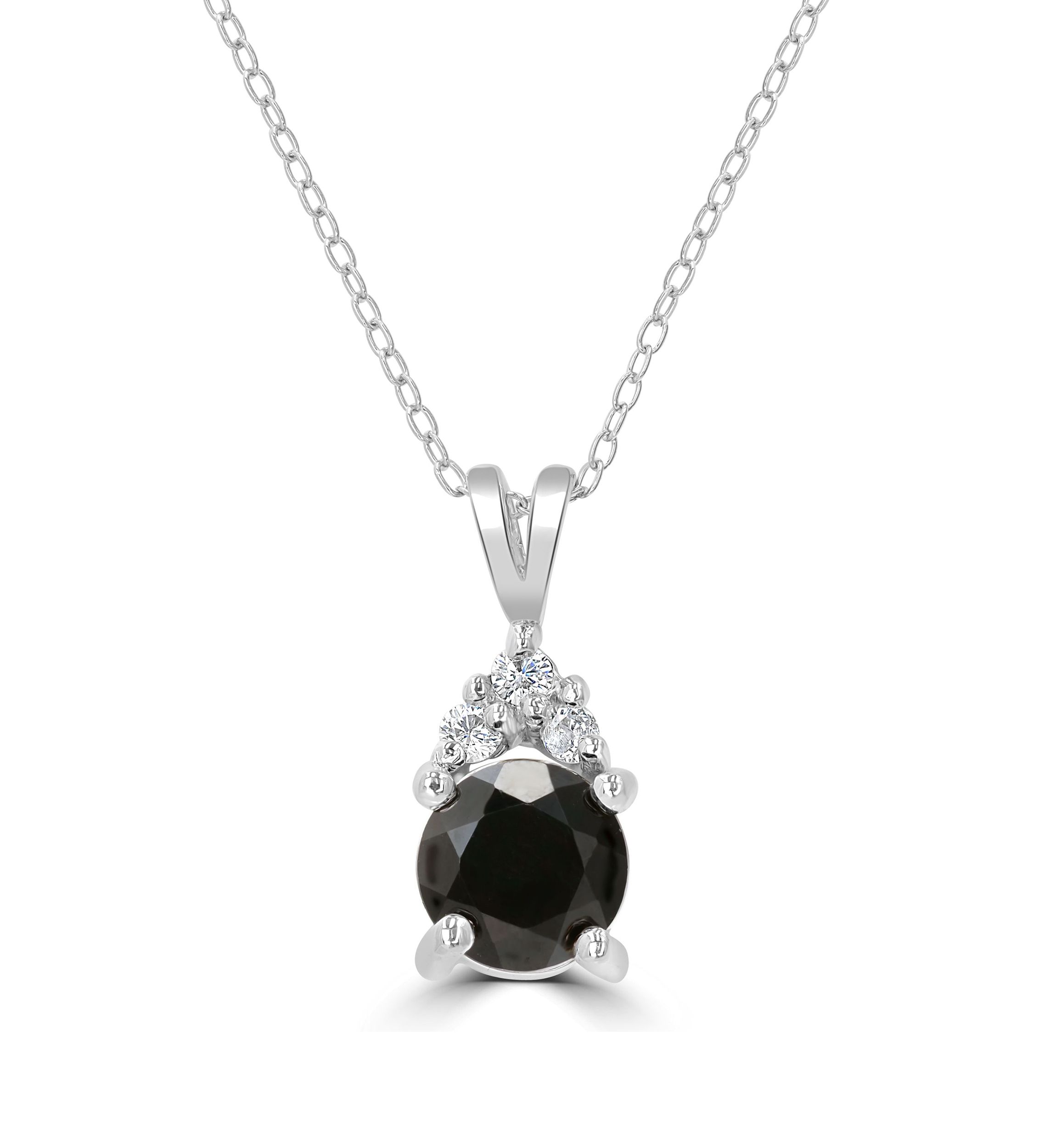 Sterling Silver Round Cut Black Onyx and Cubic Zirconia Bale Necklace