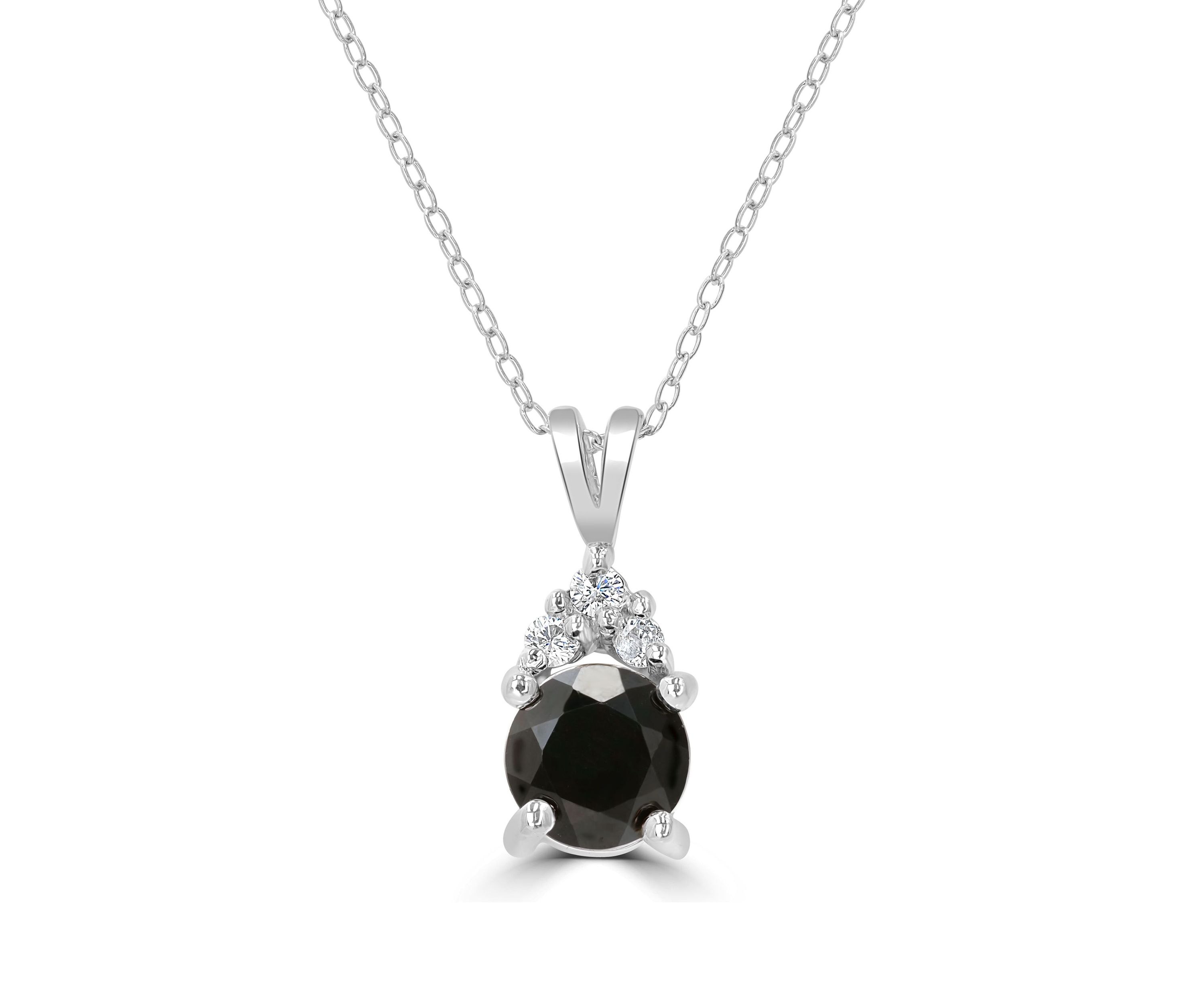 Sterling Silver Round Cut Black Onyx and Cubic Zirconia Bale Necklace