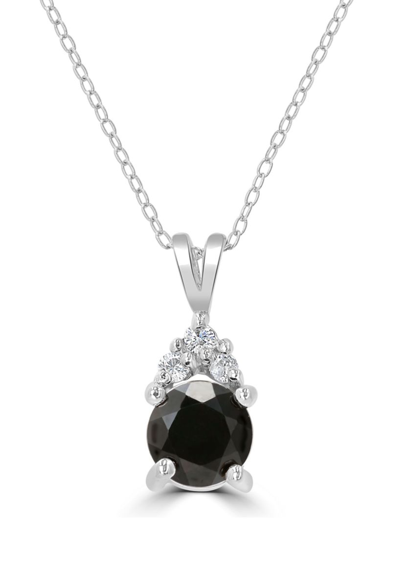 Sterling Silver Round Cut Black Onyx and Cubic Zirconia Bale Necklace