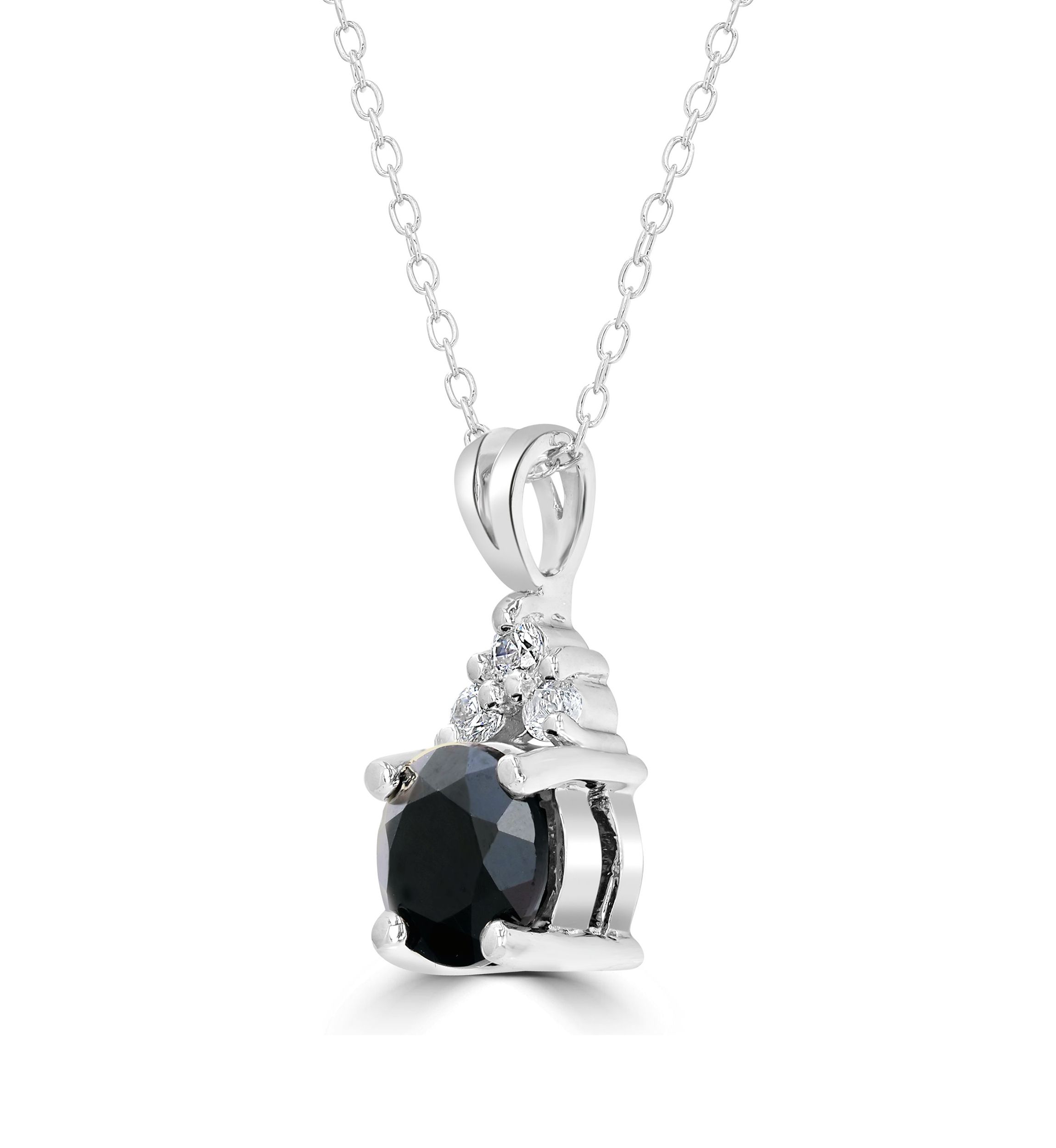 Sterling Silver Round Cut Black Onyx and Cubic Zirconia Bale Necklace