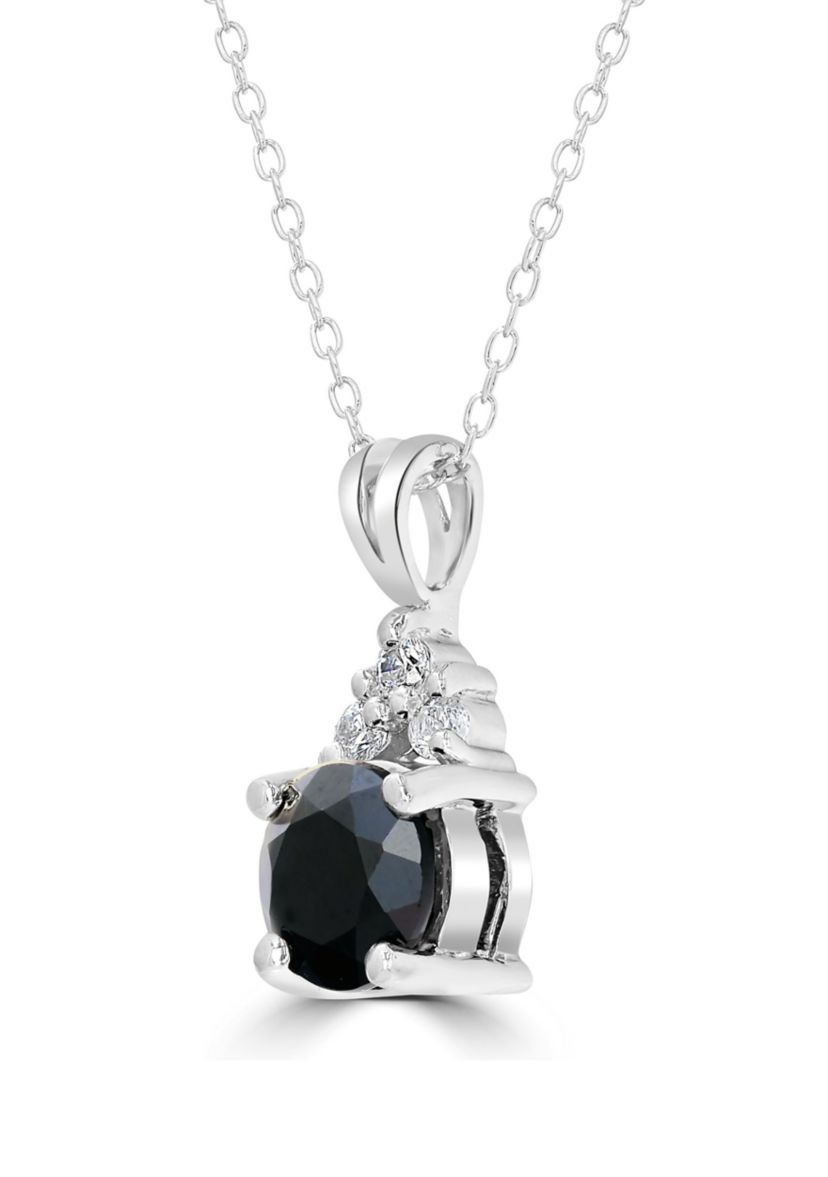 Sterling Silver Round Cut Black Onyx and Cubic Zirconia Bale Necklace