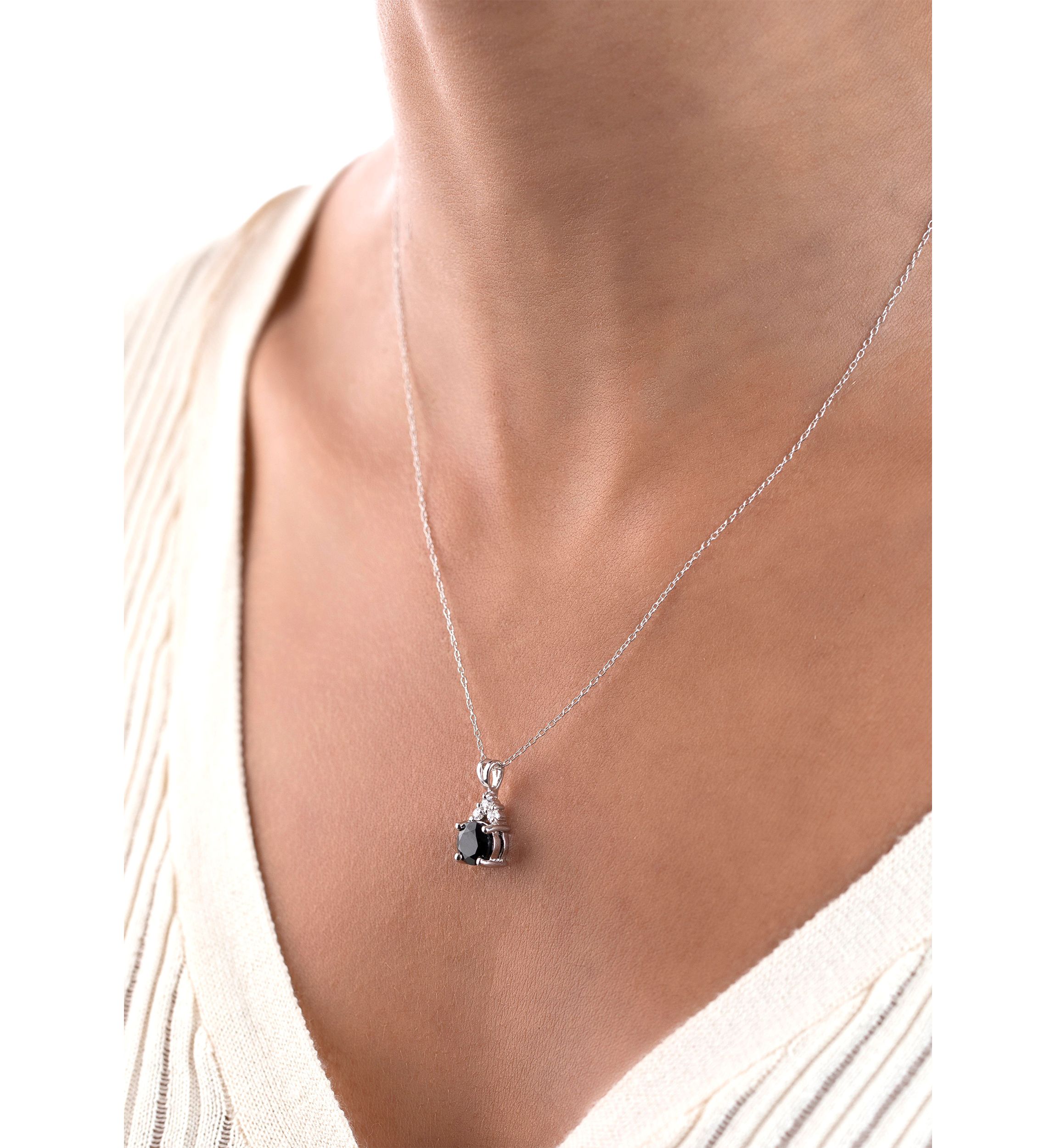 Sterling Silver Round Cut Black Onyx and Cubic Zirconia Bale Necklace