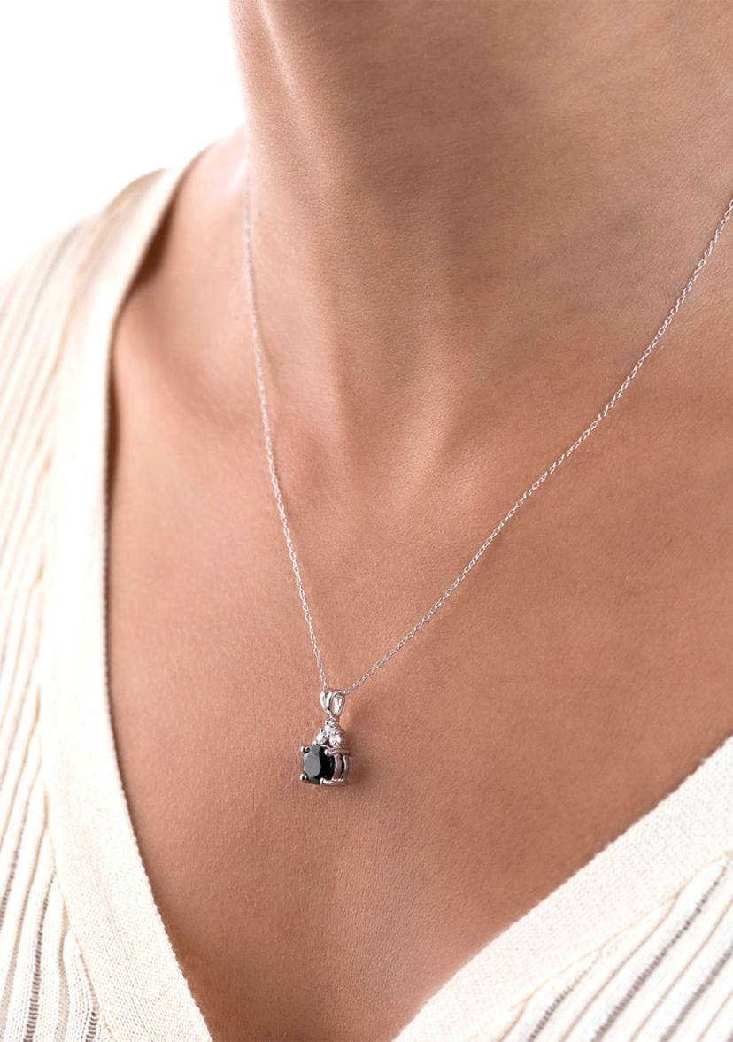 Sterling Silver Round Cut Black Onyx and Cubic Zirconia Bale Necklace