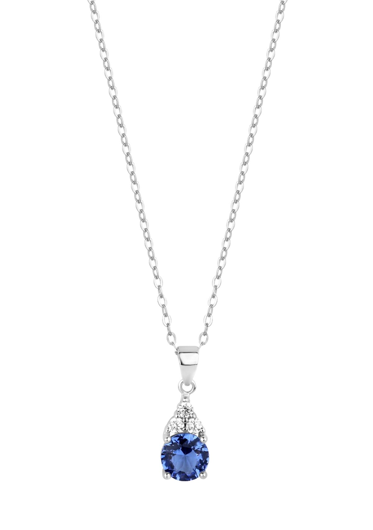 Sterling Silver Blue Cubic Zirconia Solitaire Pendant Necklace