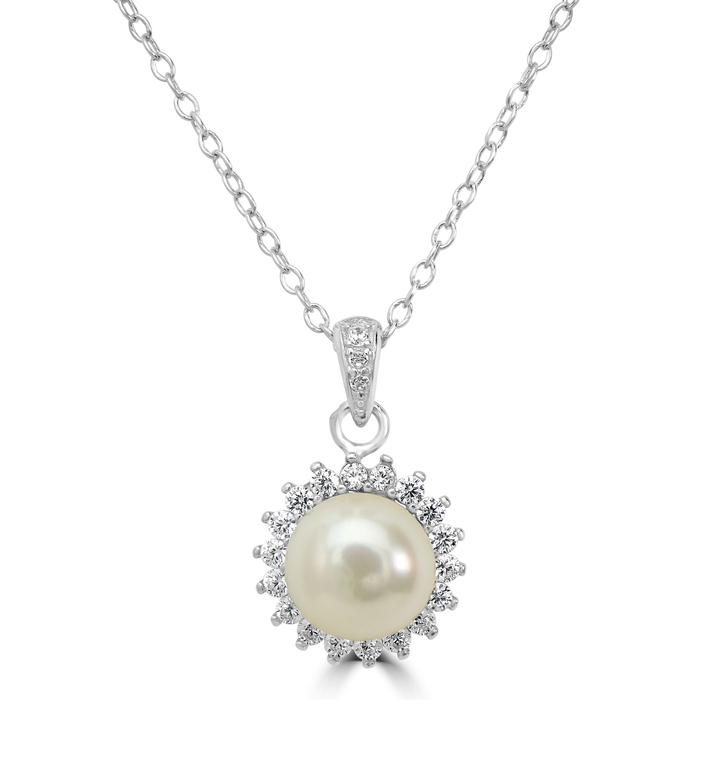 Cubic Zirconia Pearl Pendant Necklace