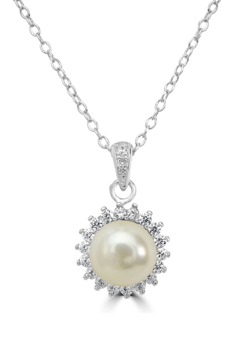 Cubic Zirconia Pearl Pendant Necklace