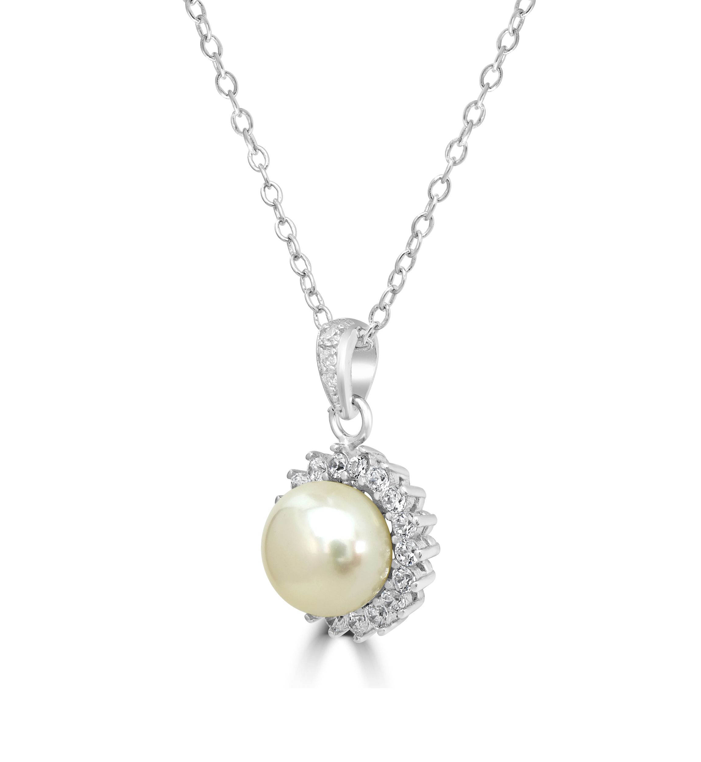 Cubic Zirconia Pearl Pendant Necklace