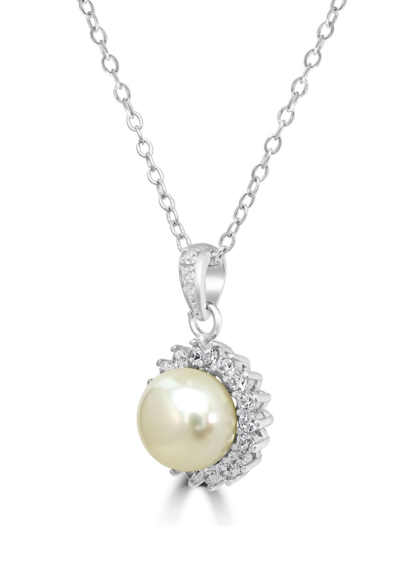 Cubic Zirconia Pearl Pendant Necklace