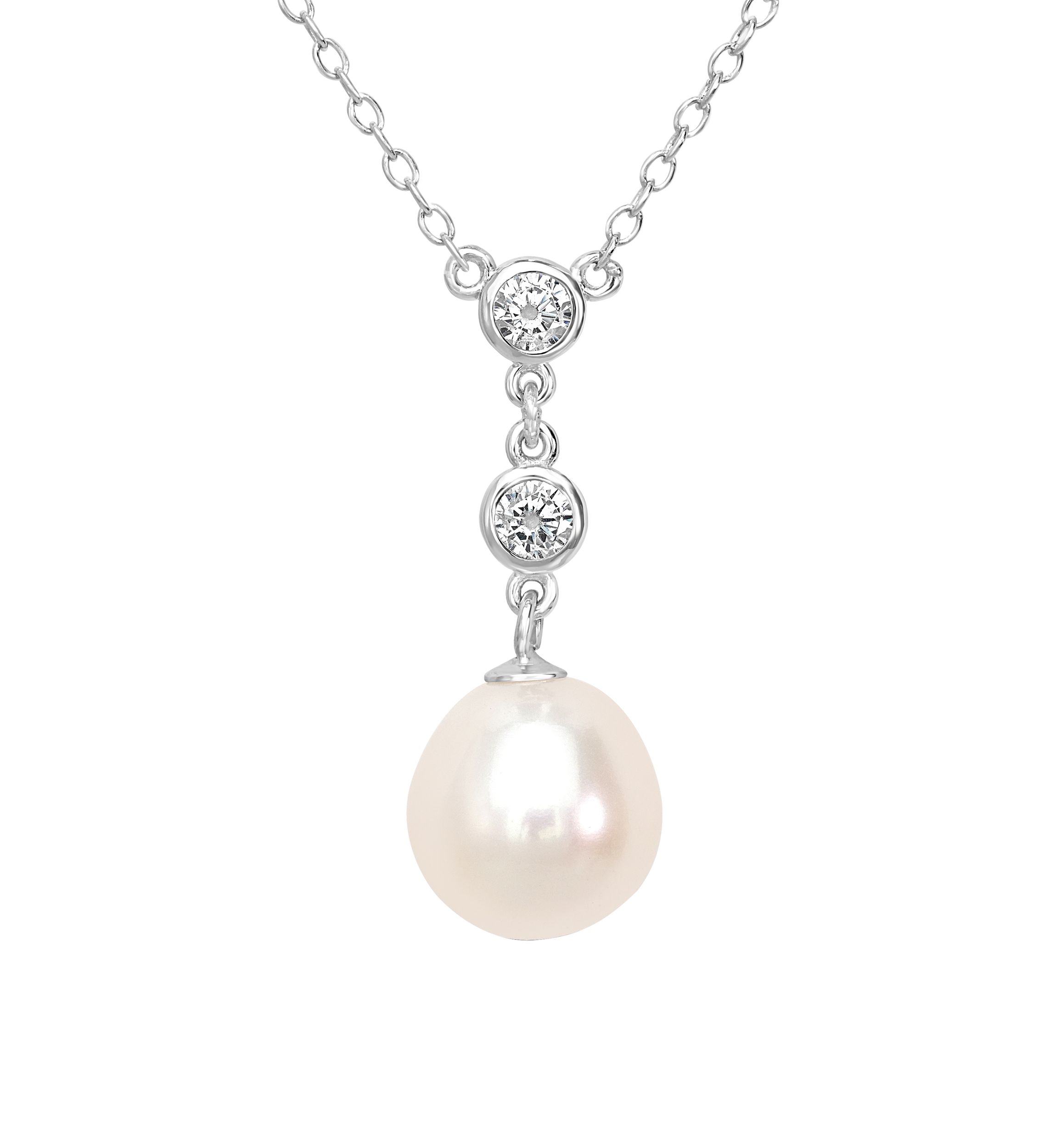 Sterling Silver Cubic Zirconia Pearl Drop Necklace