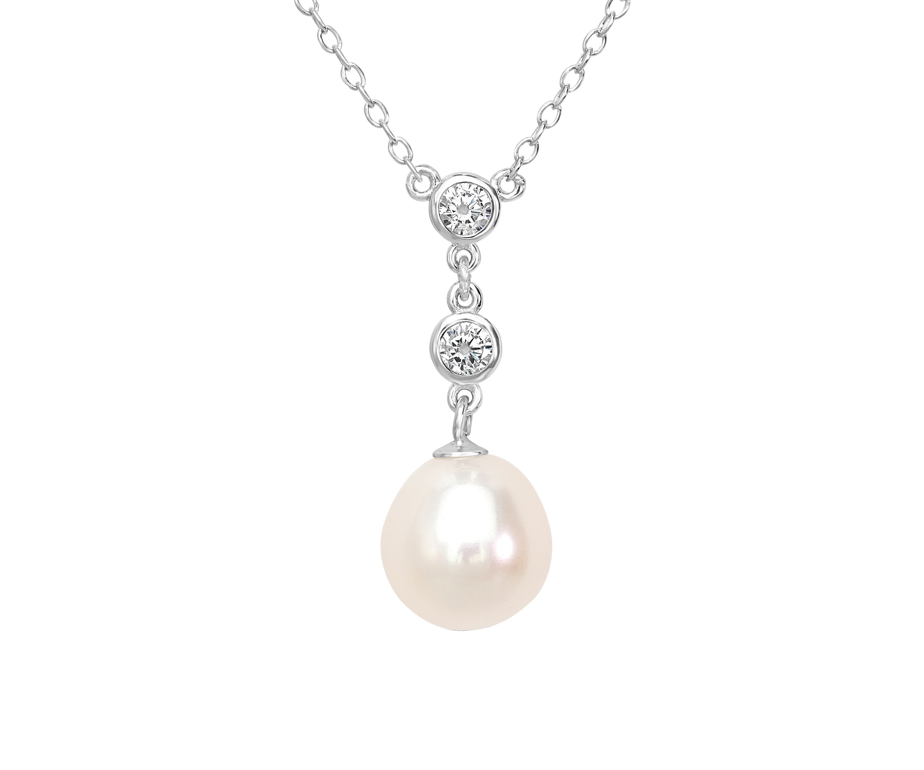 Sterling Silver Cubic Zirconia Pearl Drop Necklace