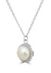 Sterling Silver Freshwater Pearl Fancy Cubic Zirconia Halo Necklace