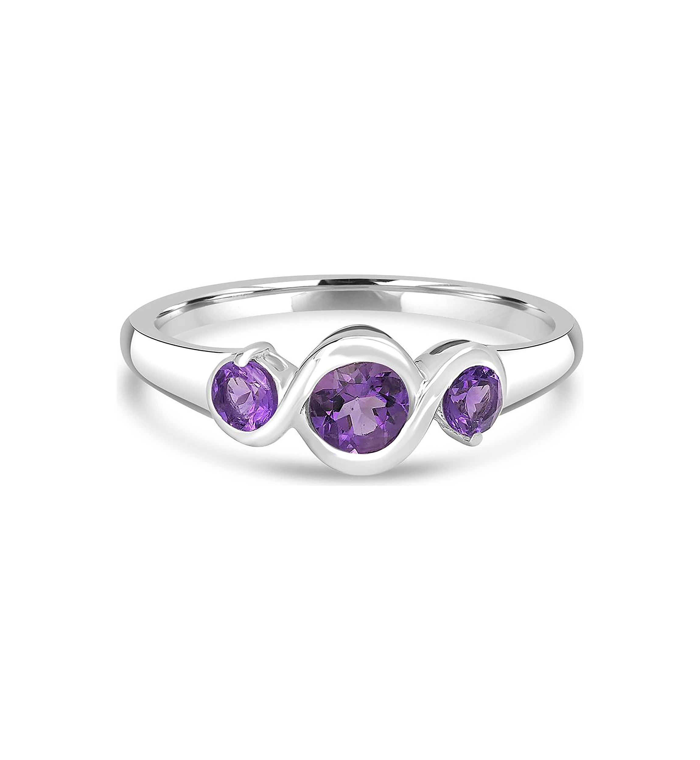 Sterling Silver Amethyst 3 Stone Ring