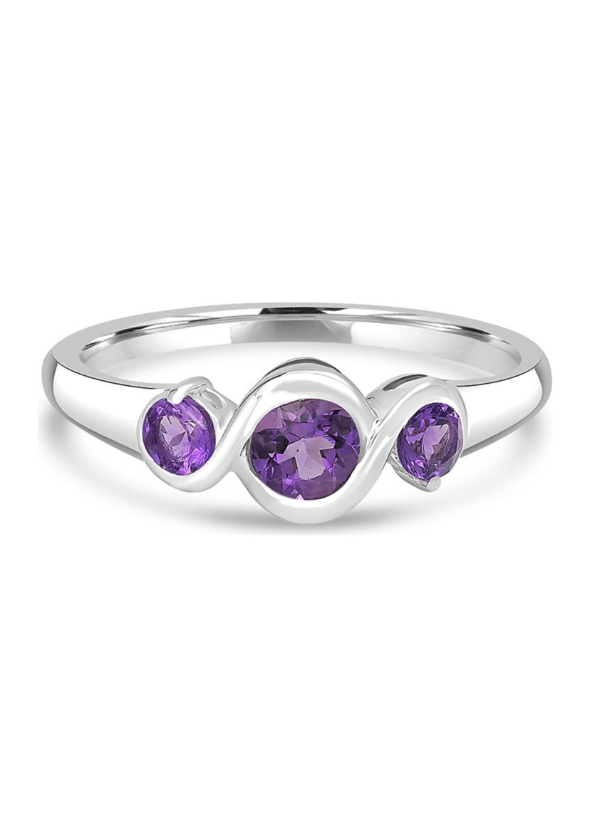 Sterling Silver Amethyst 3 Stone Ring