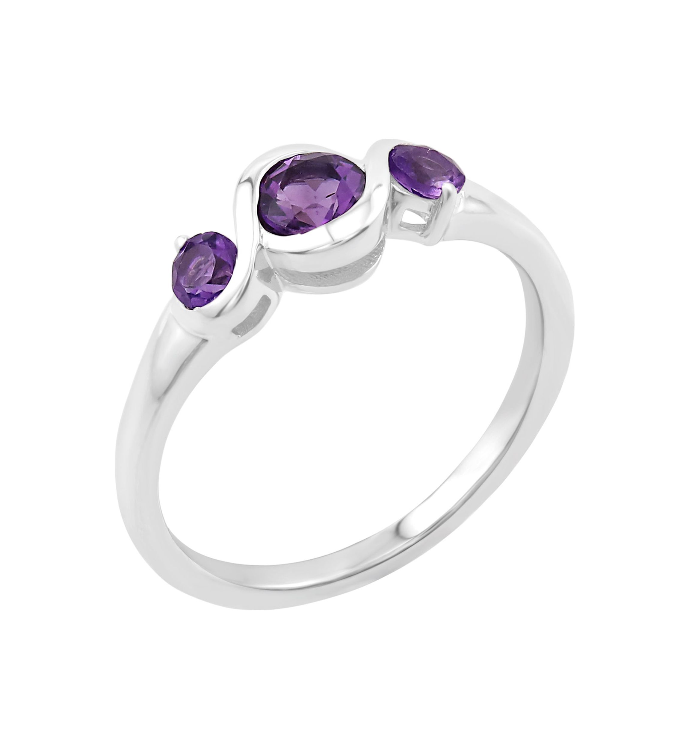 Sterling Silver Amethyst 3 Stone Ring