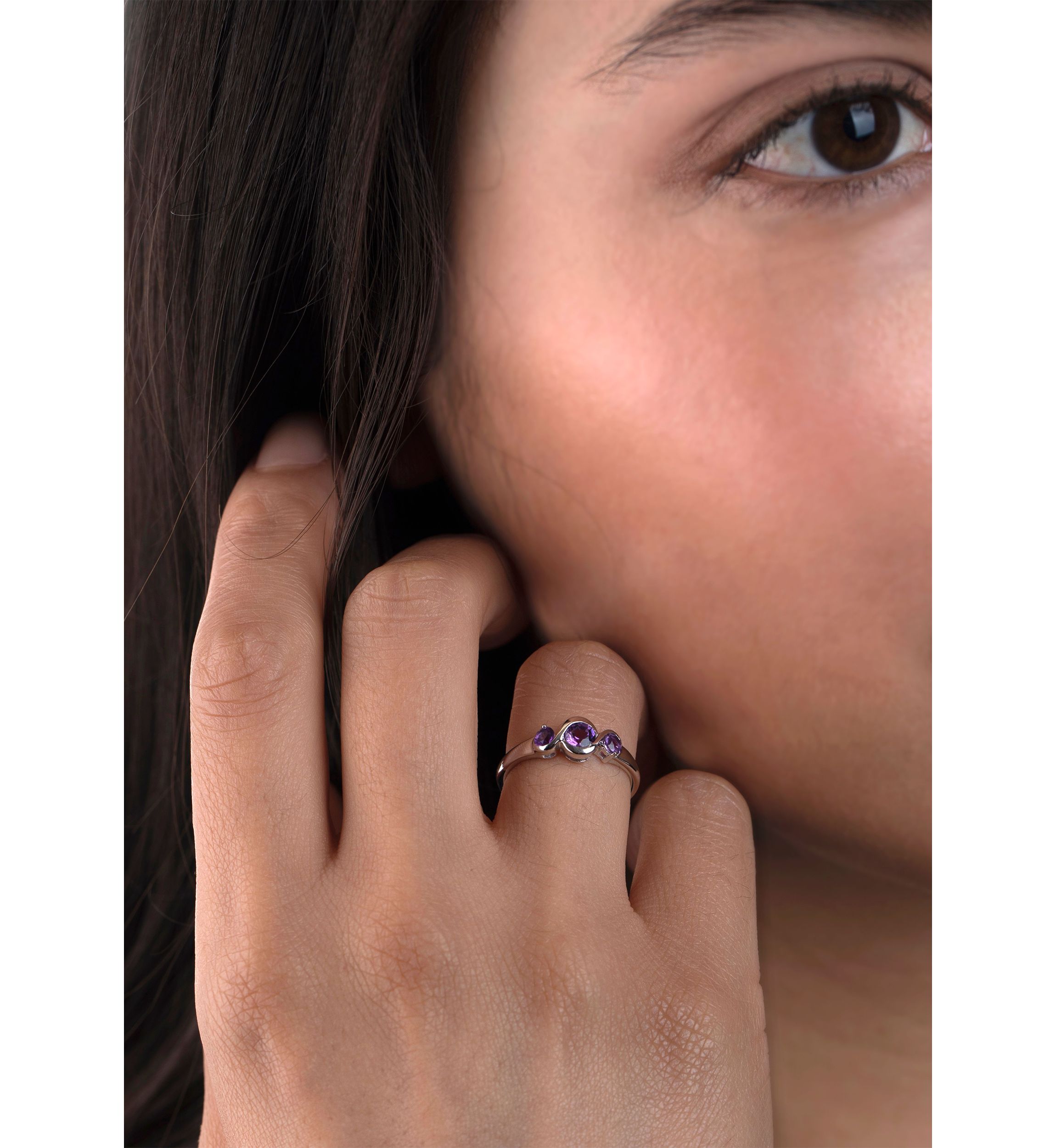 Sterling Silver Amethyst 3 Stone Ring