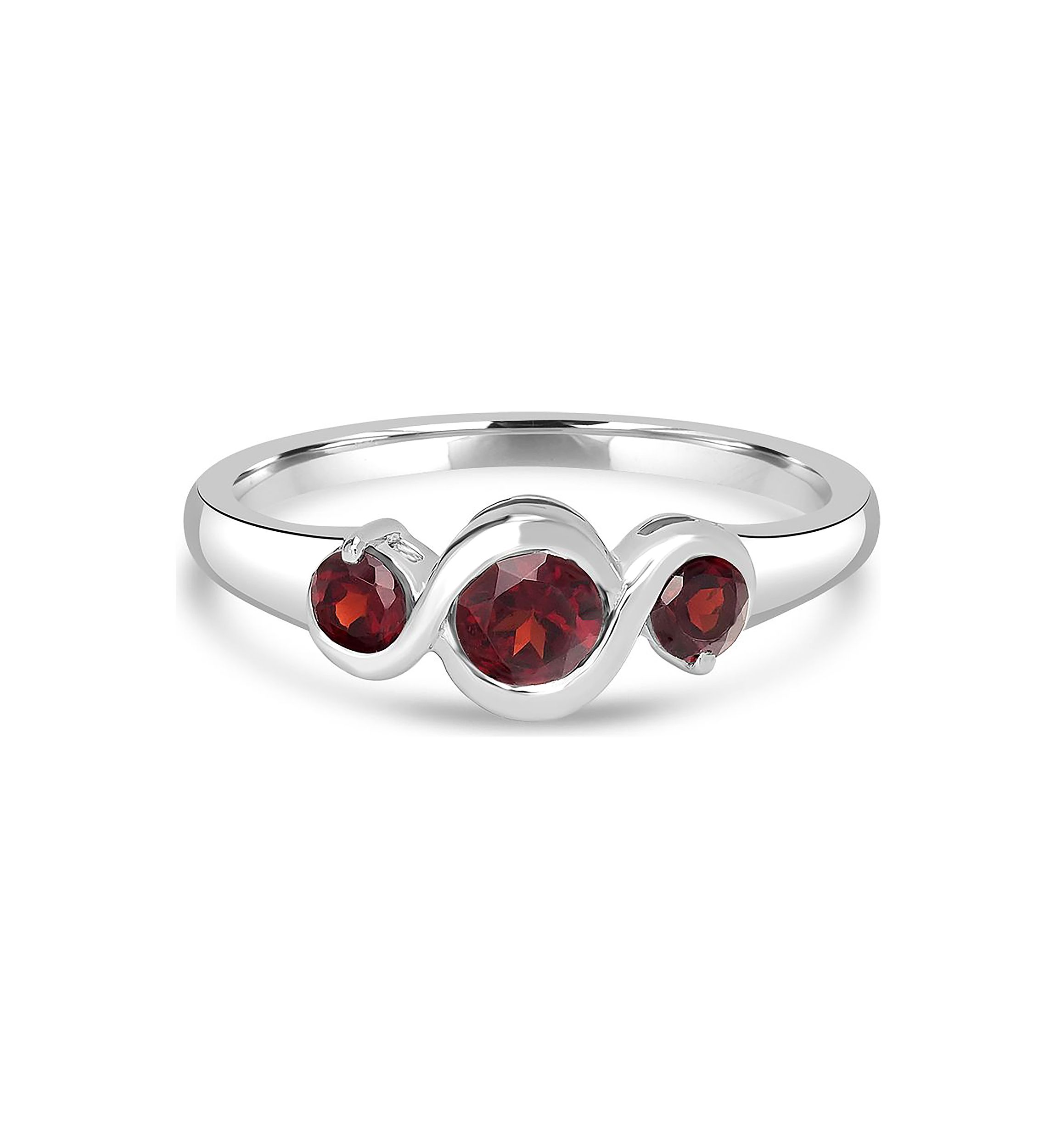 Sterling Silver Garnet 3 Stone Ring
