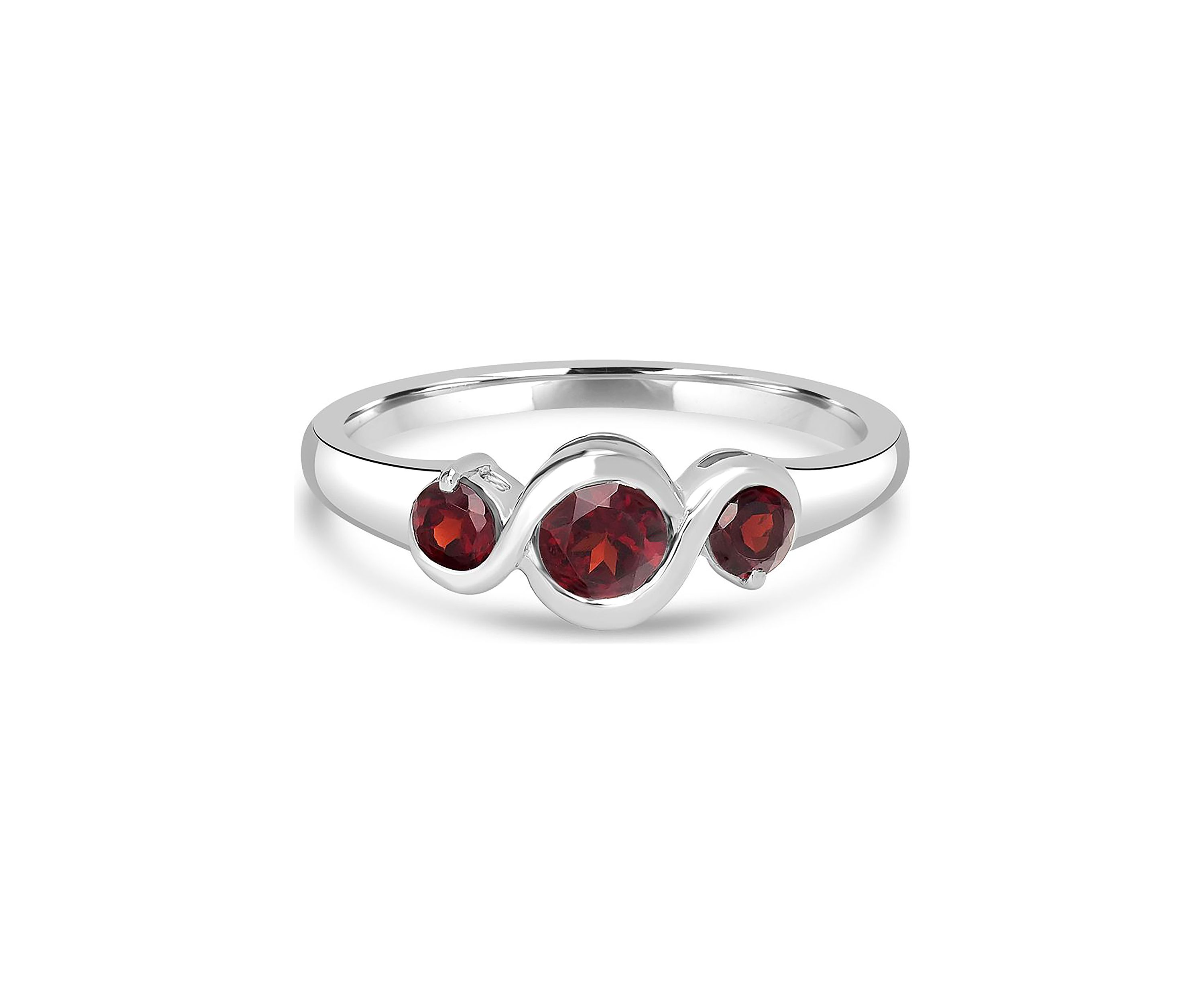 Sterling Silver Garnet 3 Stone Ring