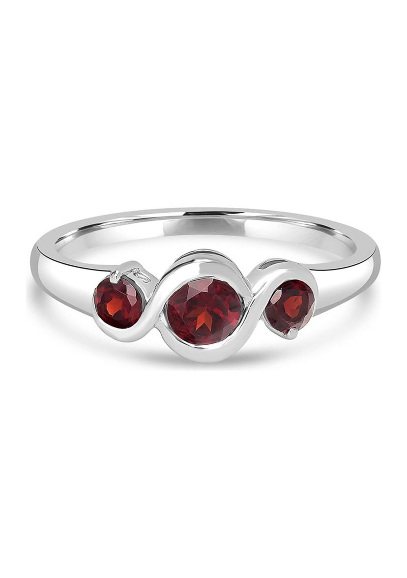Sterling Silver Garnet 3 Stone Ring