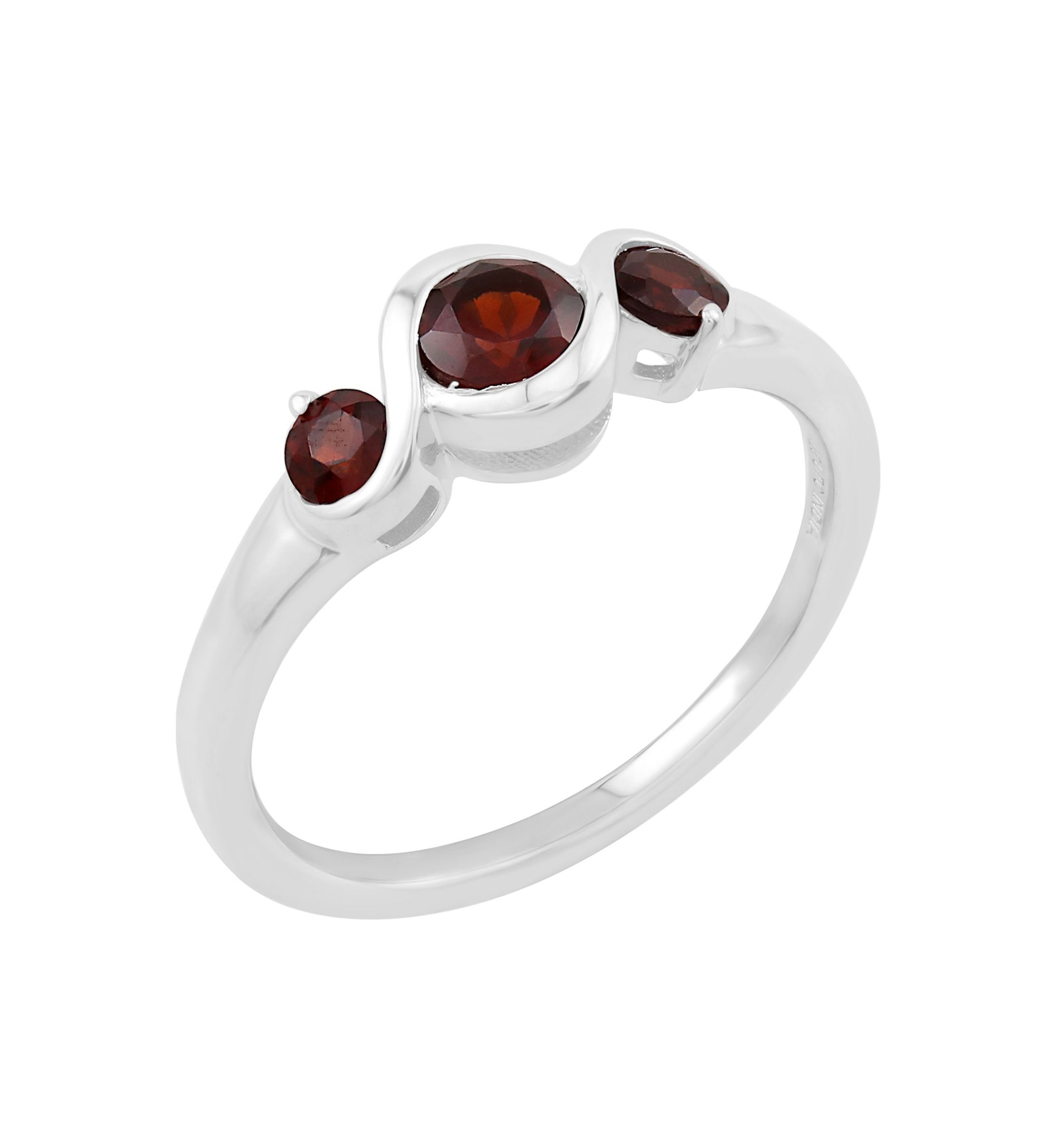 Sterling Silver Garnet 3 Stone Ring