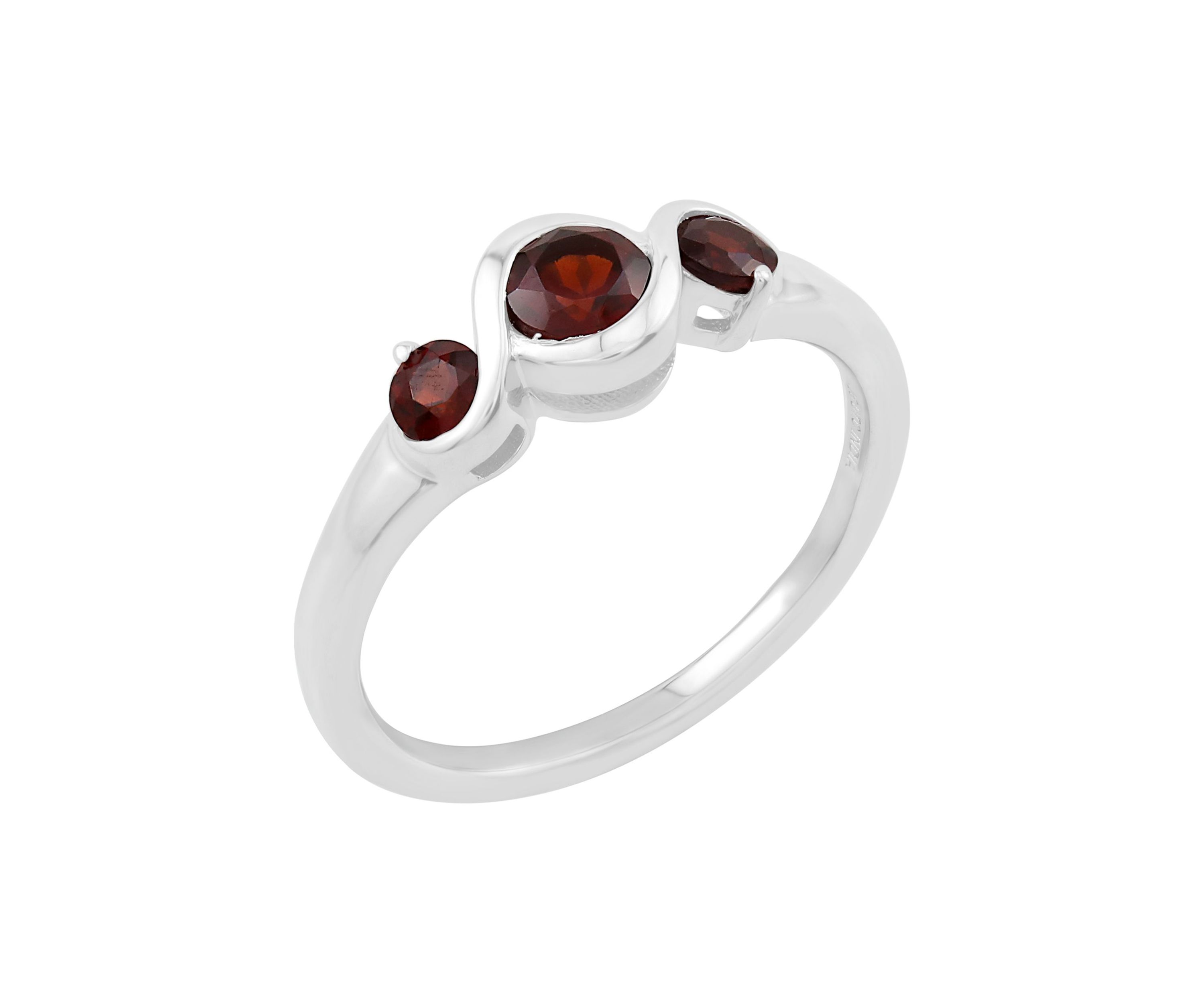 Sterling Silver Garnet 3 Stone Ring