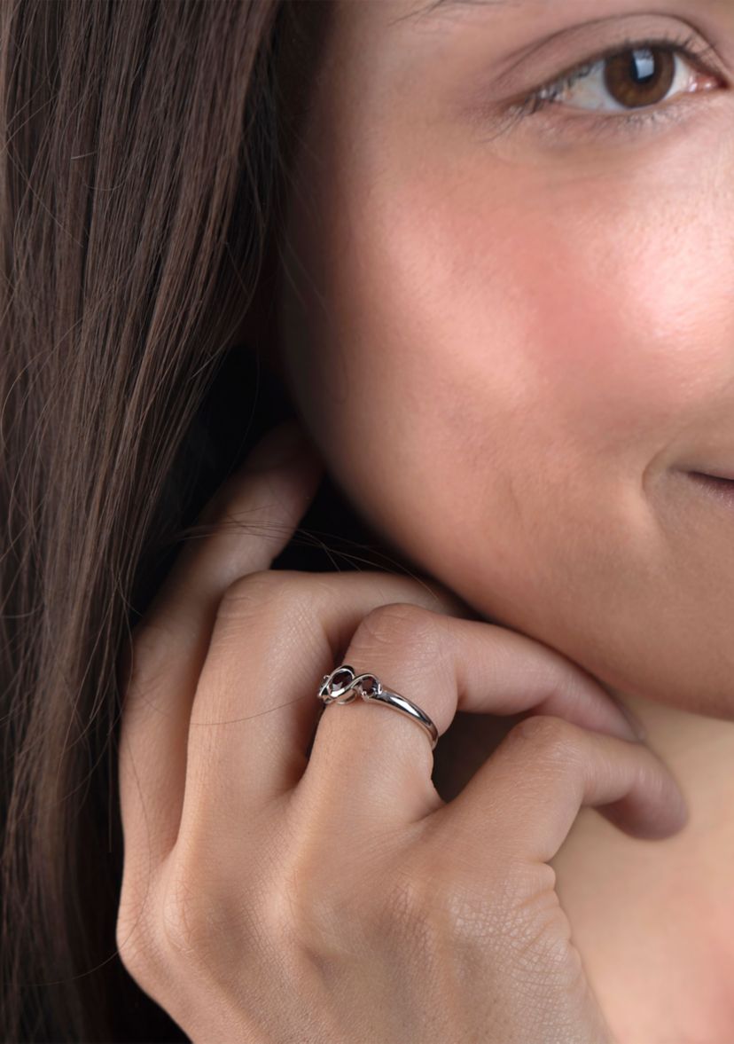 Sterling Silver Garnet 3 Stone Ring