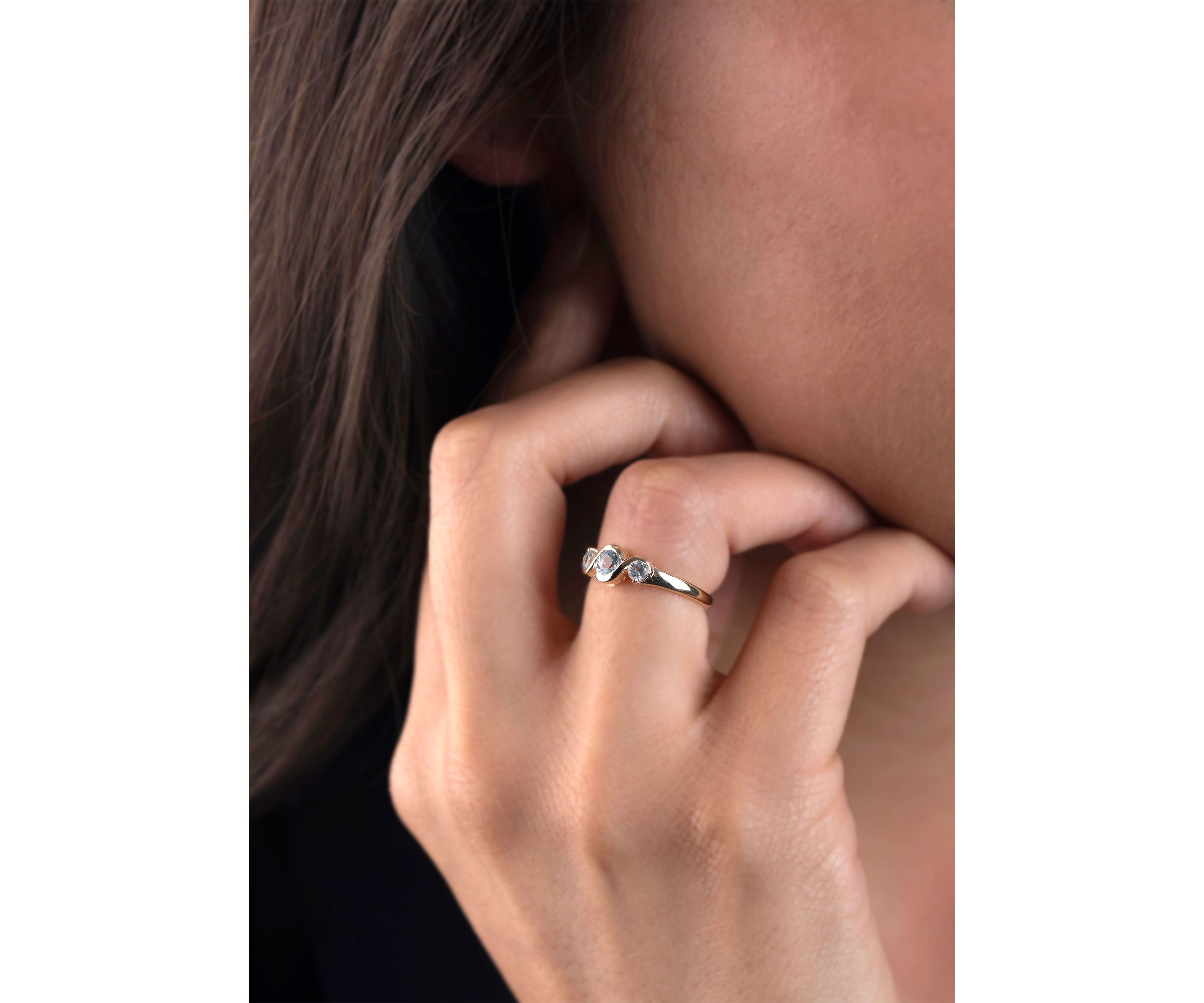 Gold over Sterling Silver Blue Topaz 3 Stone Ring