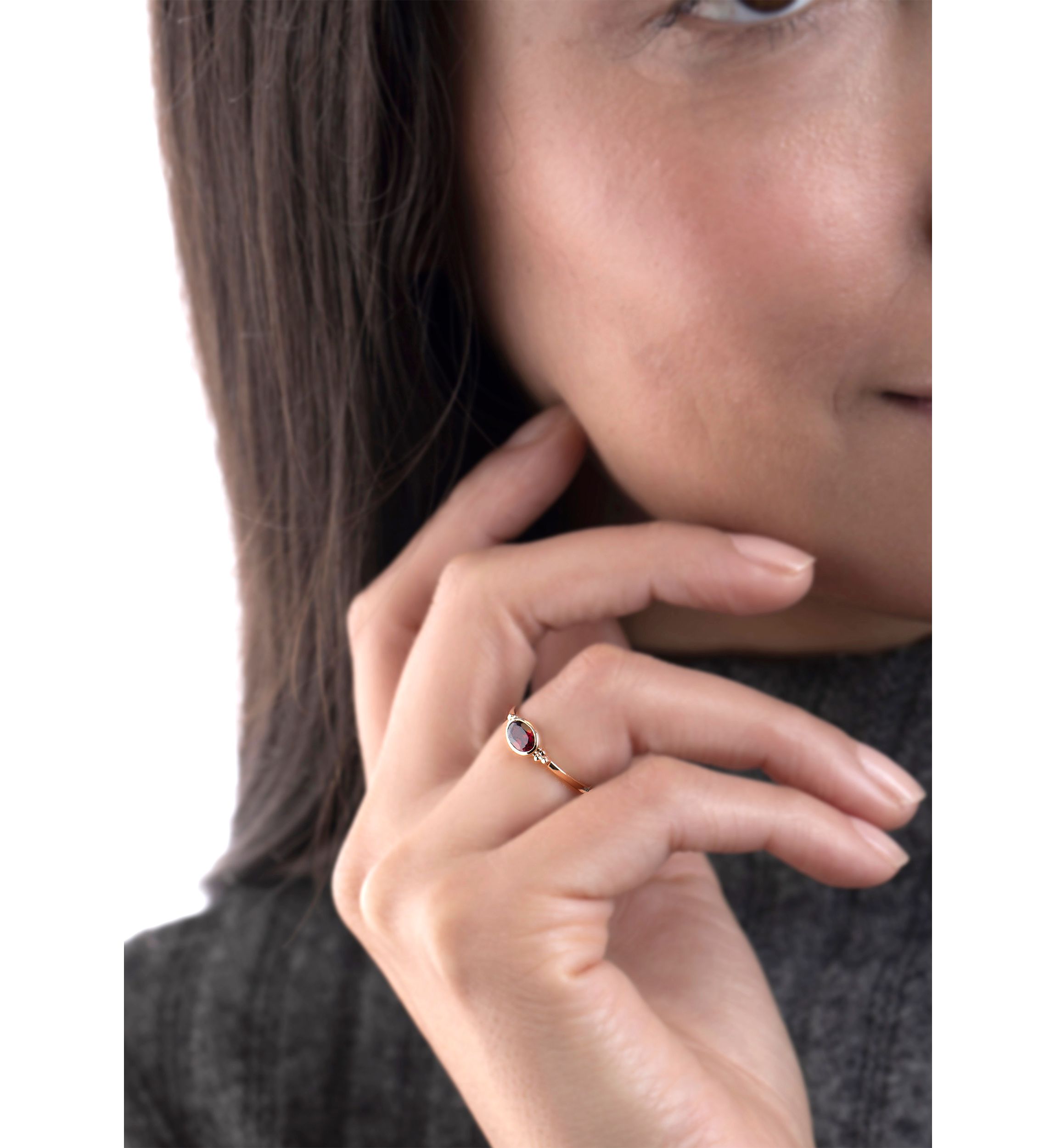 Gold over Sterling Silver Garnet Oblong Ring