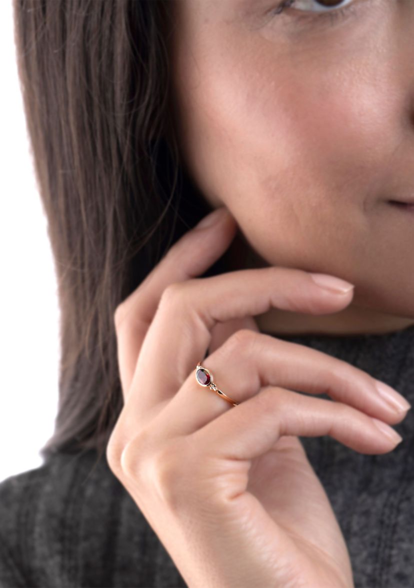 Gold over Sterling Silver Garnet Oblong Ring