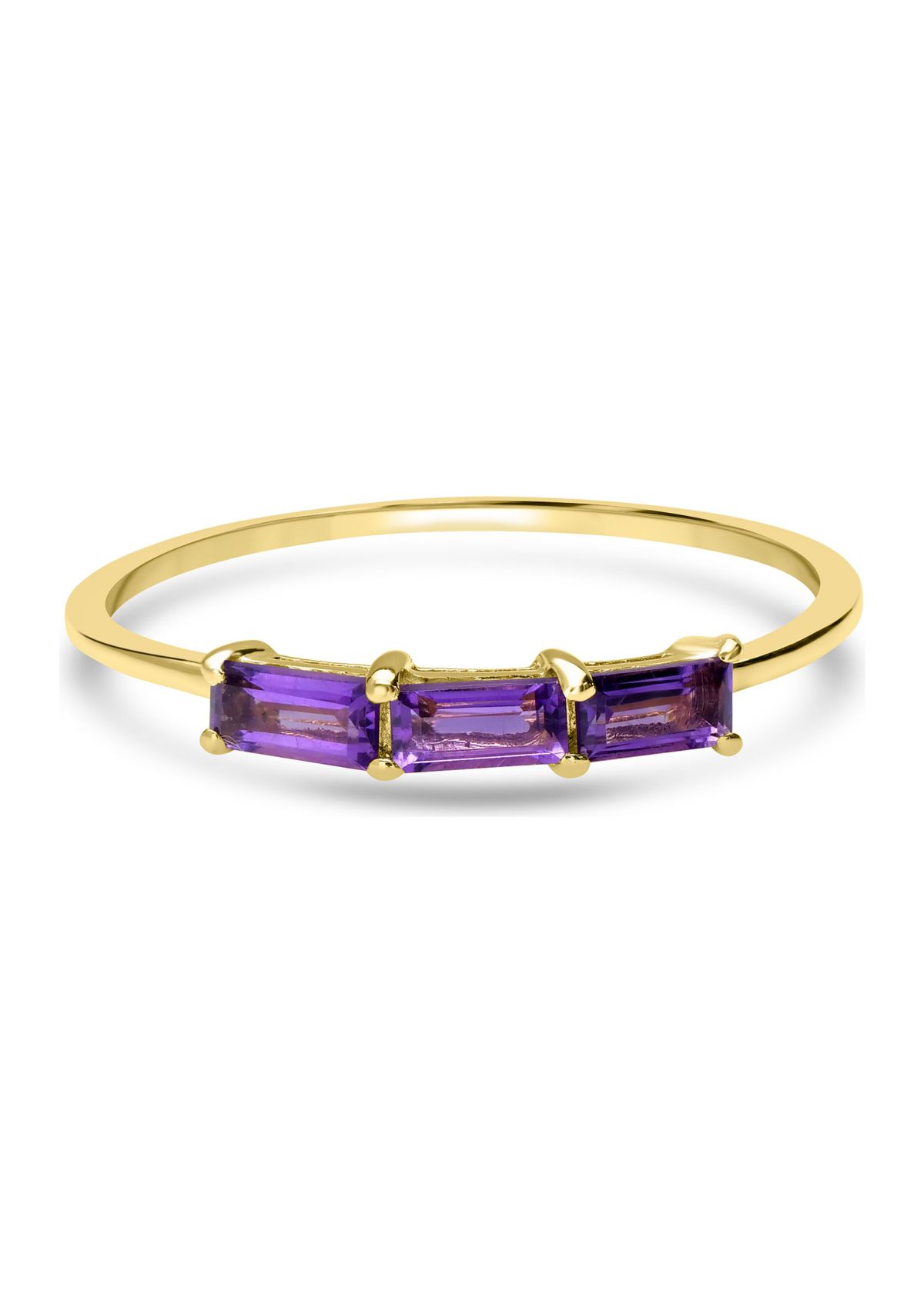 Gold over Sterling Silver Amethyst 3 Stone Ring