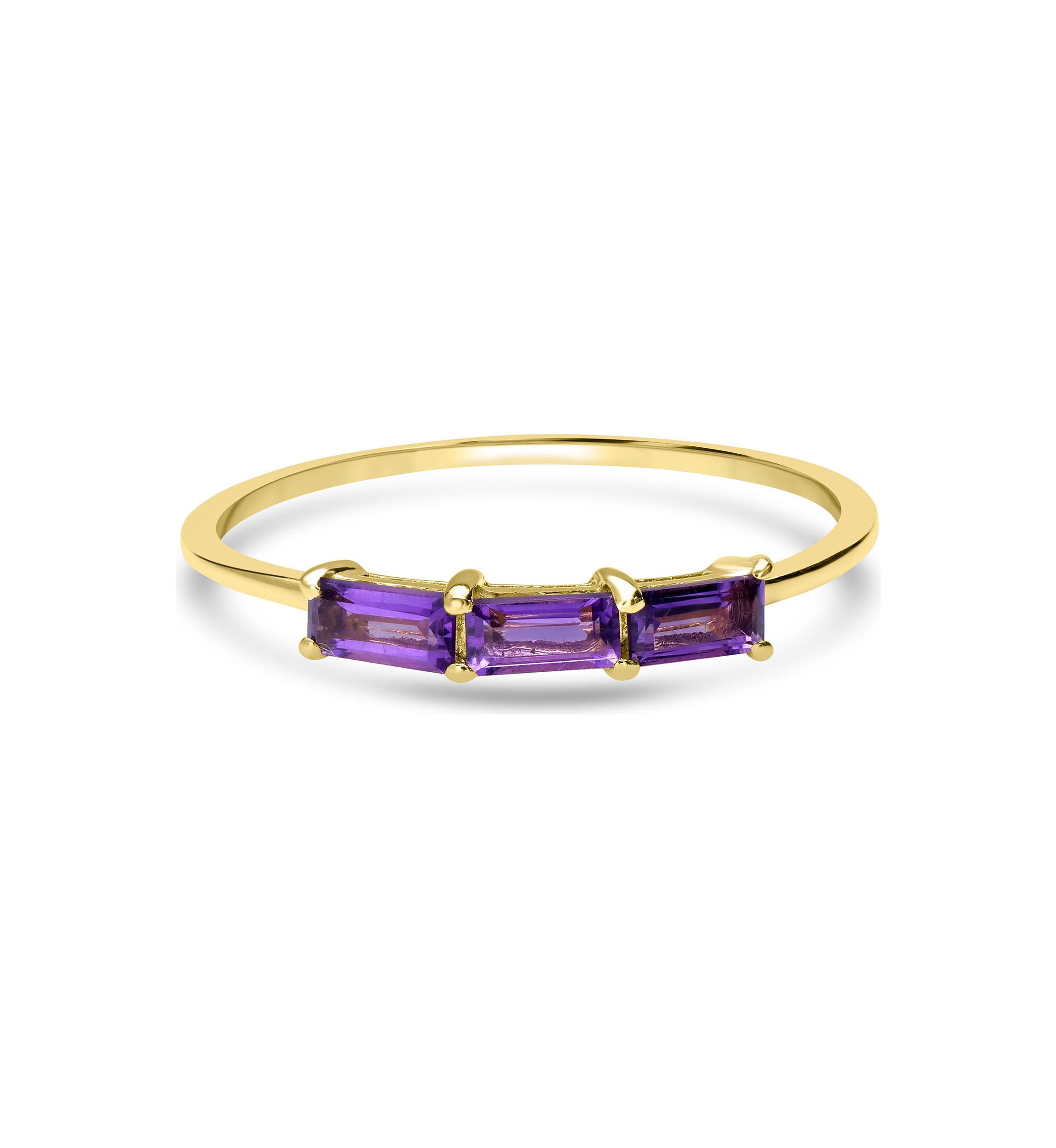 Gold over Sterling Silver Amethyst 3 Stone Ring