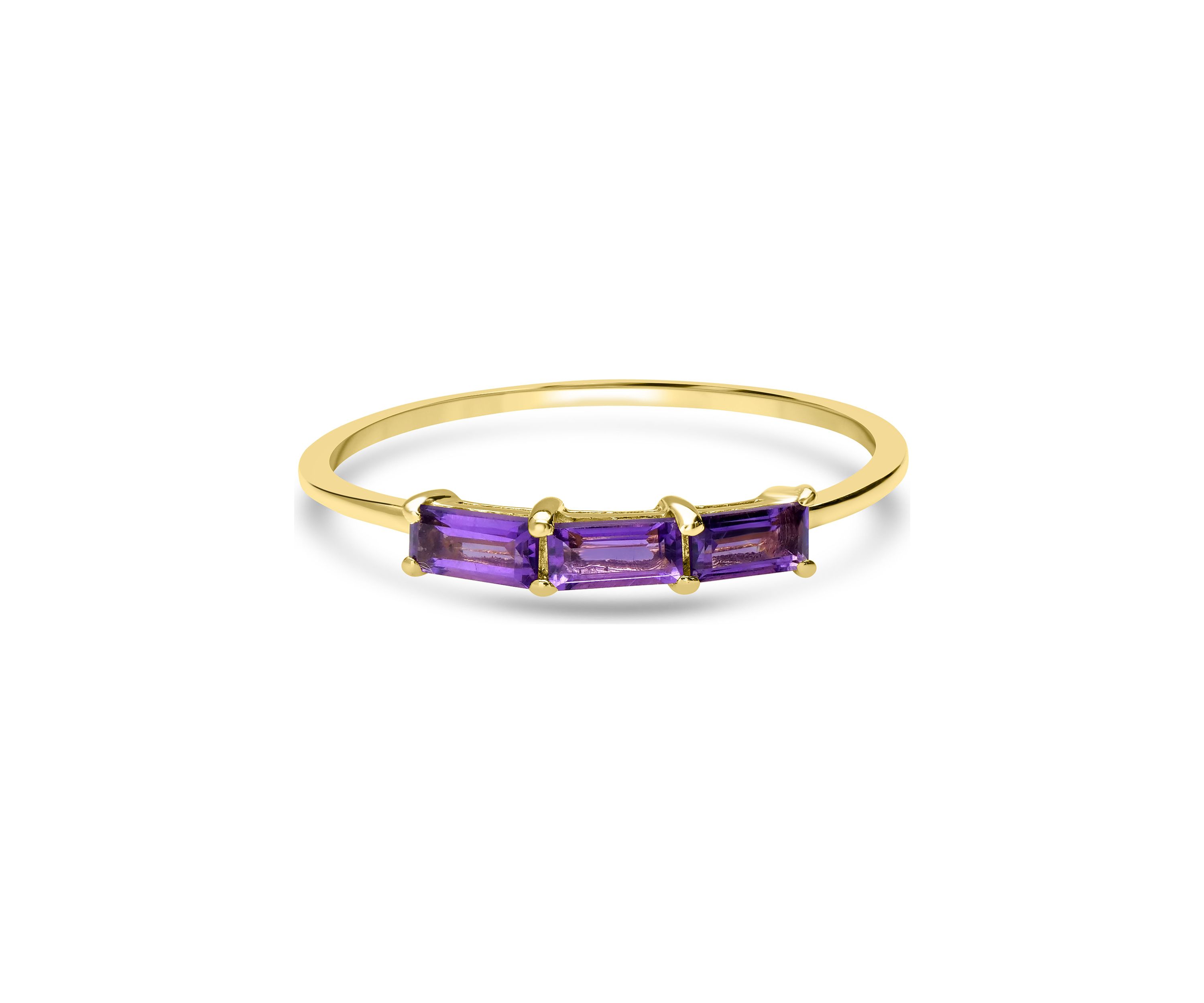 Gold over Sterling Silver Amethyst 3 Stone Ring