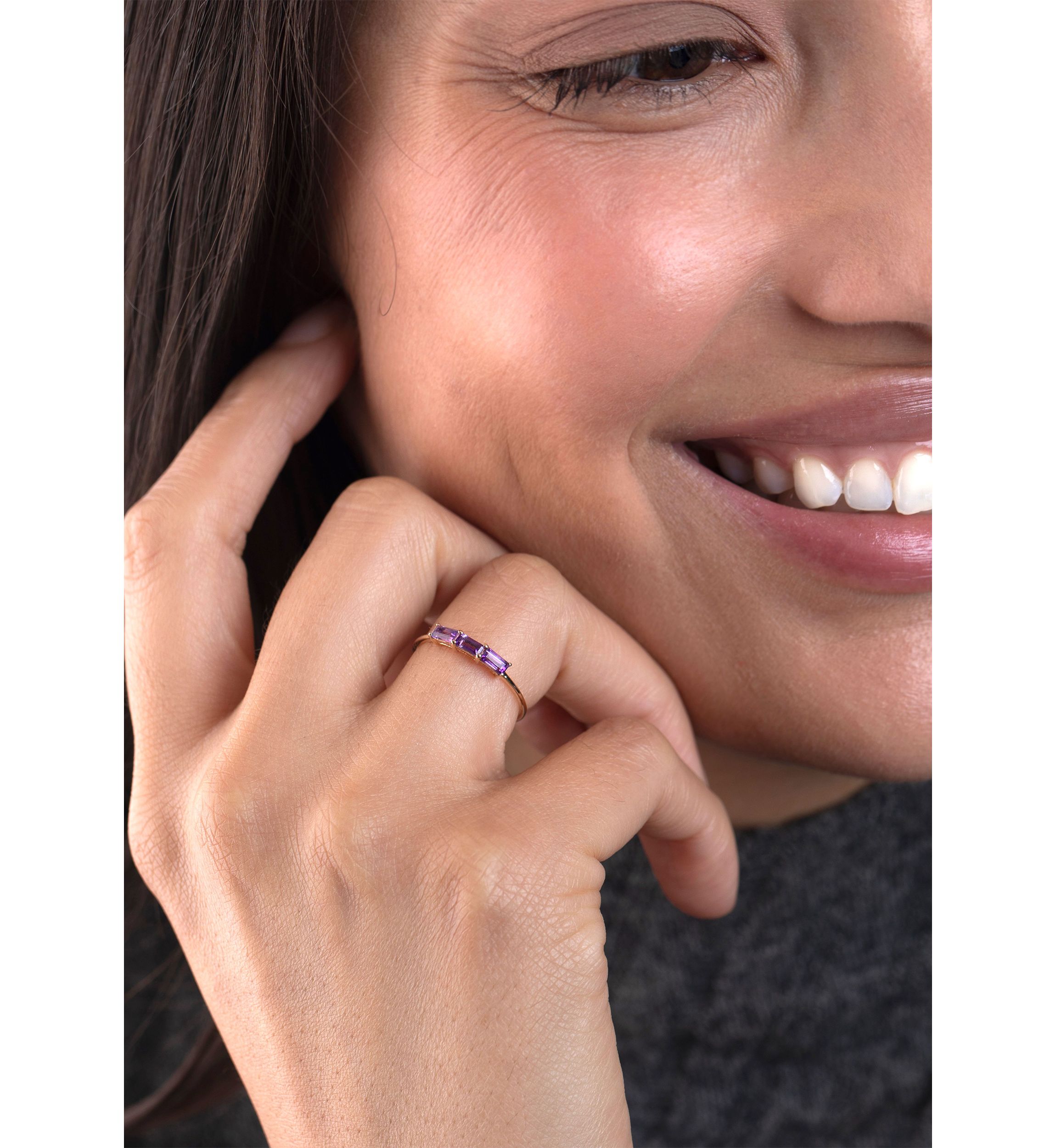 Gold over Sterling Silver Amethyst 3 Stone Ring