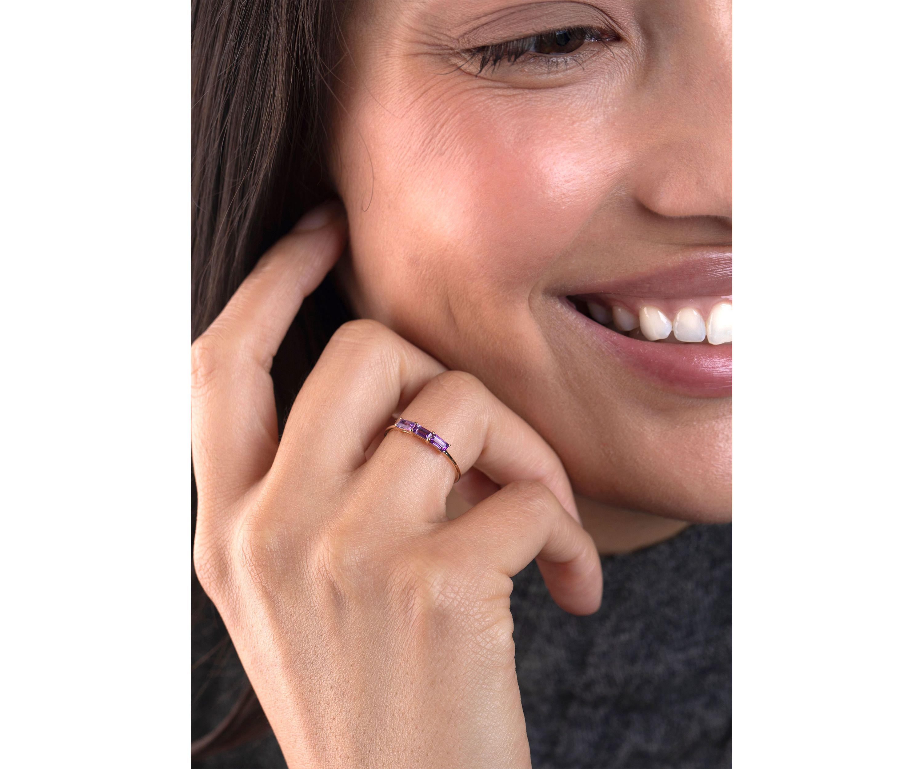 Gold over Sterling Silver Amethyst 3 Stone Ring
