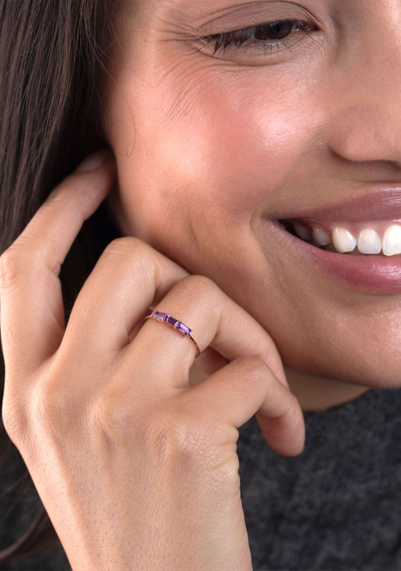Gold over Sterling Silver Amethyst 3 Stone Ring