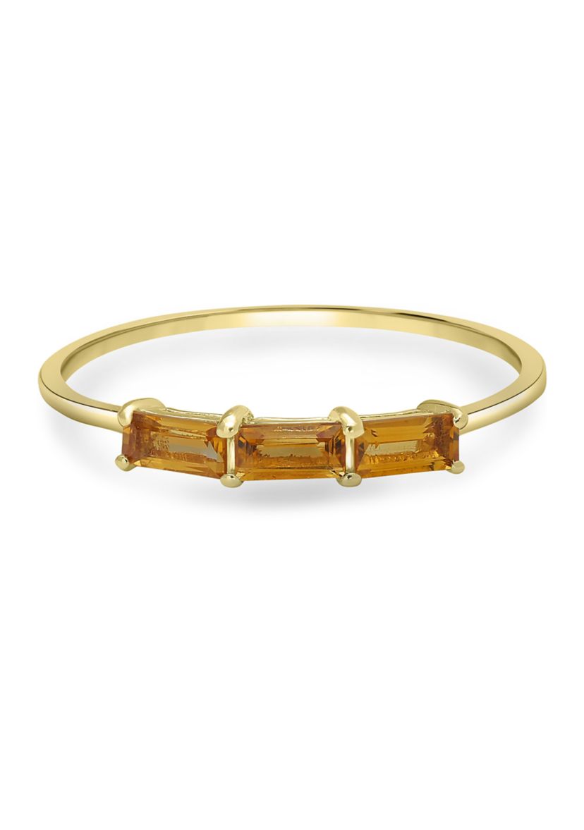 Gold over Sterling Silver Citrine 3 Stone Ring