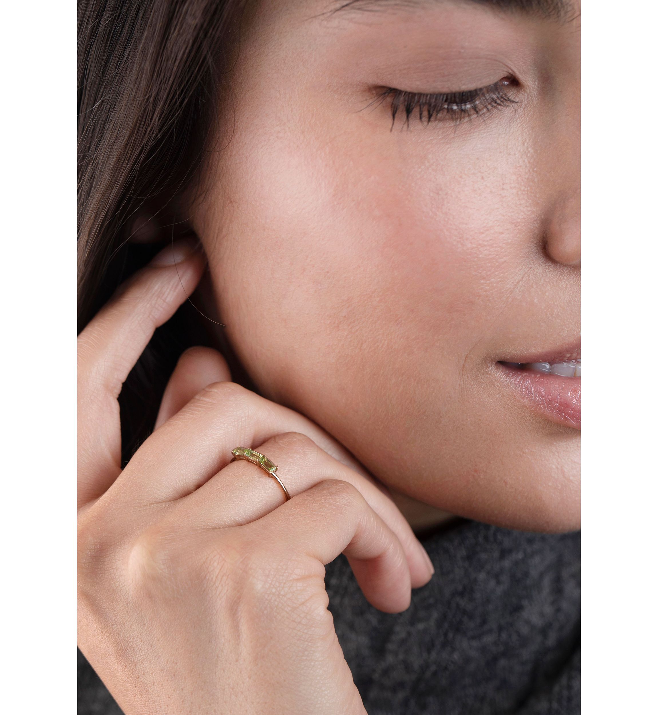 Gold over Sterling Silver Peridot 3 Stone Ring