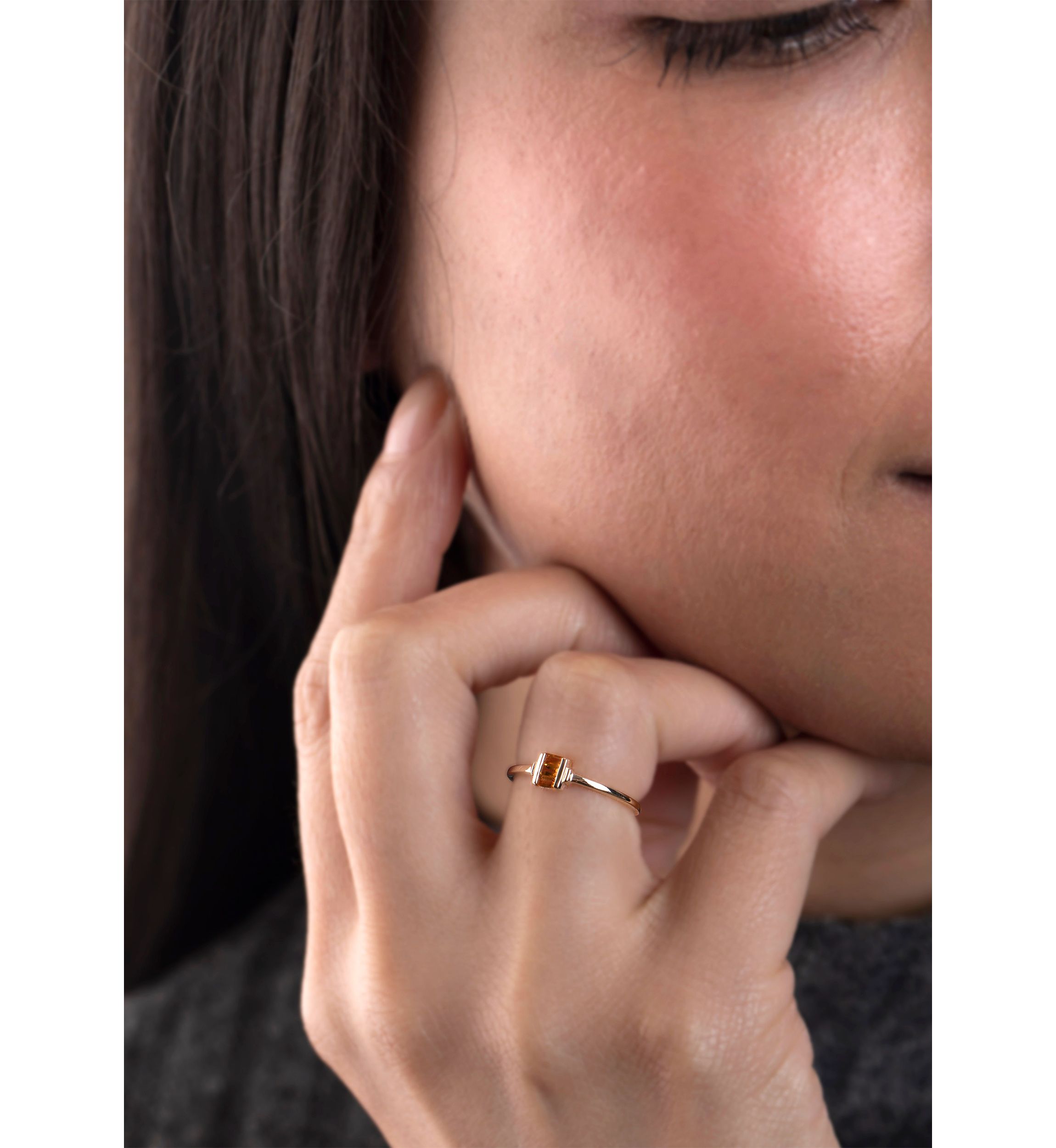 Gold over Sterling Silver Citrine Rectangle Ring