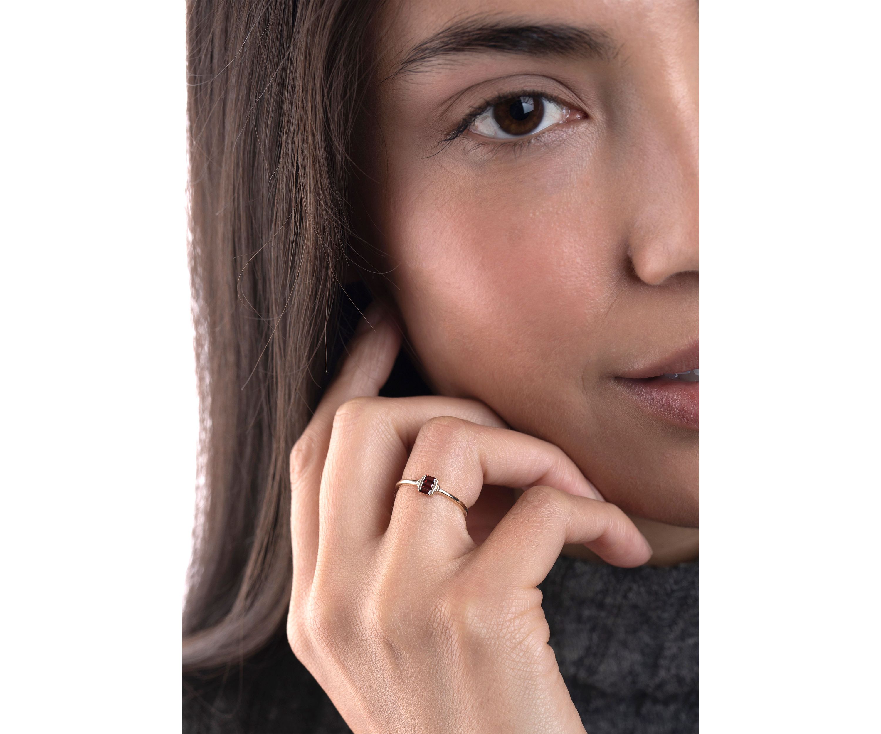 Gold over Sterling Silver Garnet Rectangle Ring